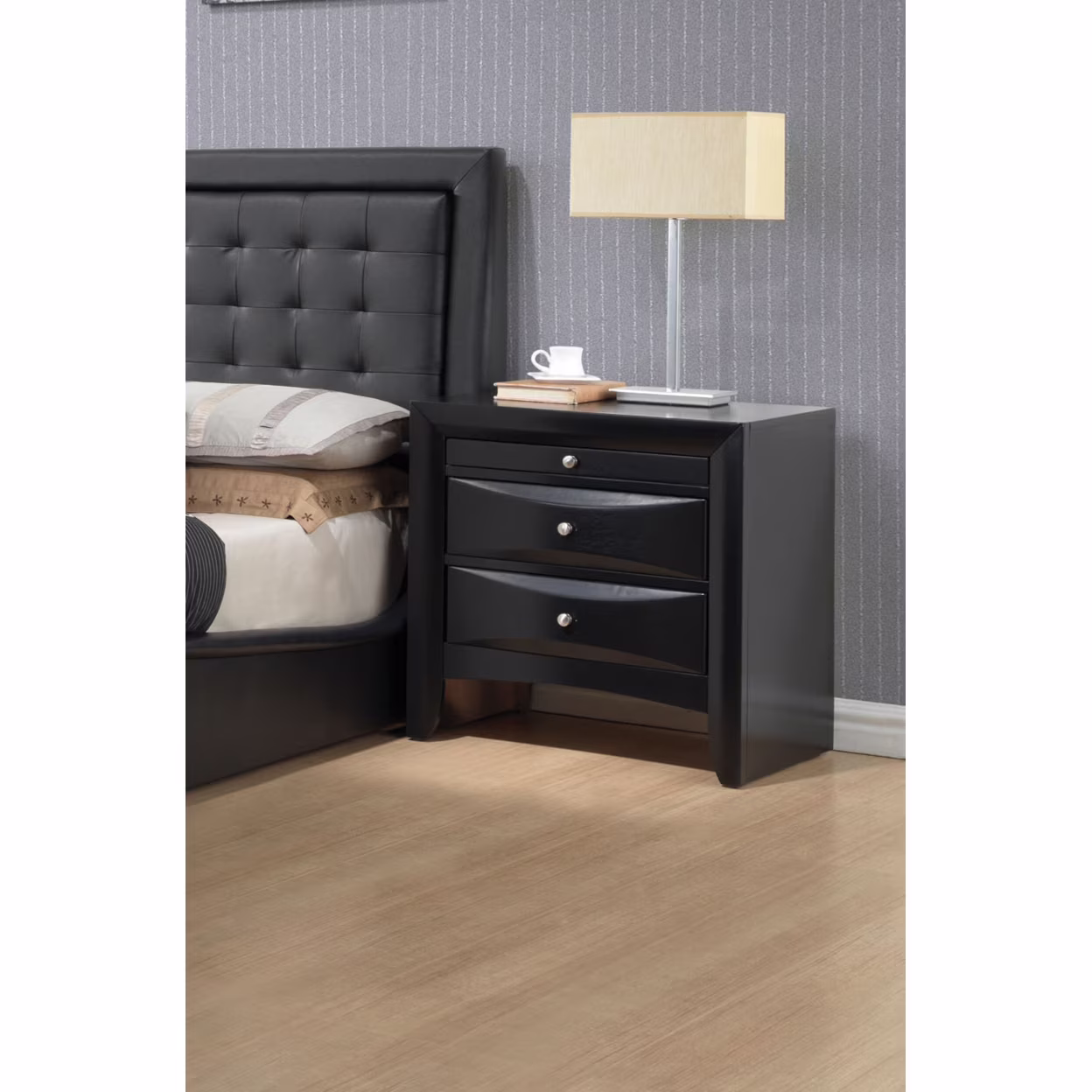 Contemporary 2 Drawer Wood  Nightstand By Ireland  Black- Saltoro Sherpi