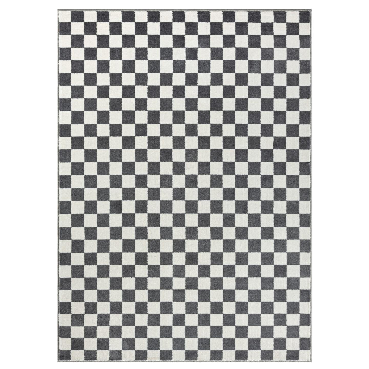 Luxe Weavers Checkered Gray and White 8x10 Geometric Abstract Area Rug