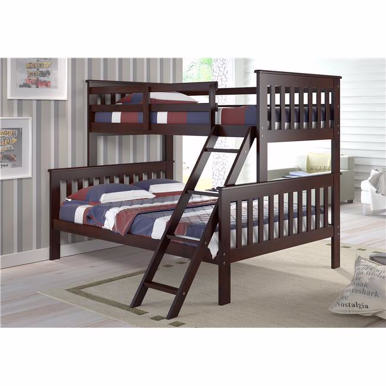 Pivot Direct PD-122-2CP-TF Twin & Full Size Mission Bunk Bed with Tilt Ladder - Dark Cappuccino