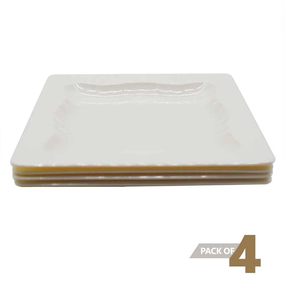 Crown Collections CC-PP74 7 Inch Square Plain White Melamine Dinner Plate - 4 Pcs/Set