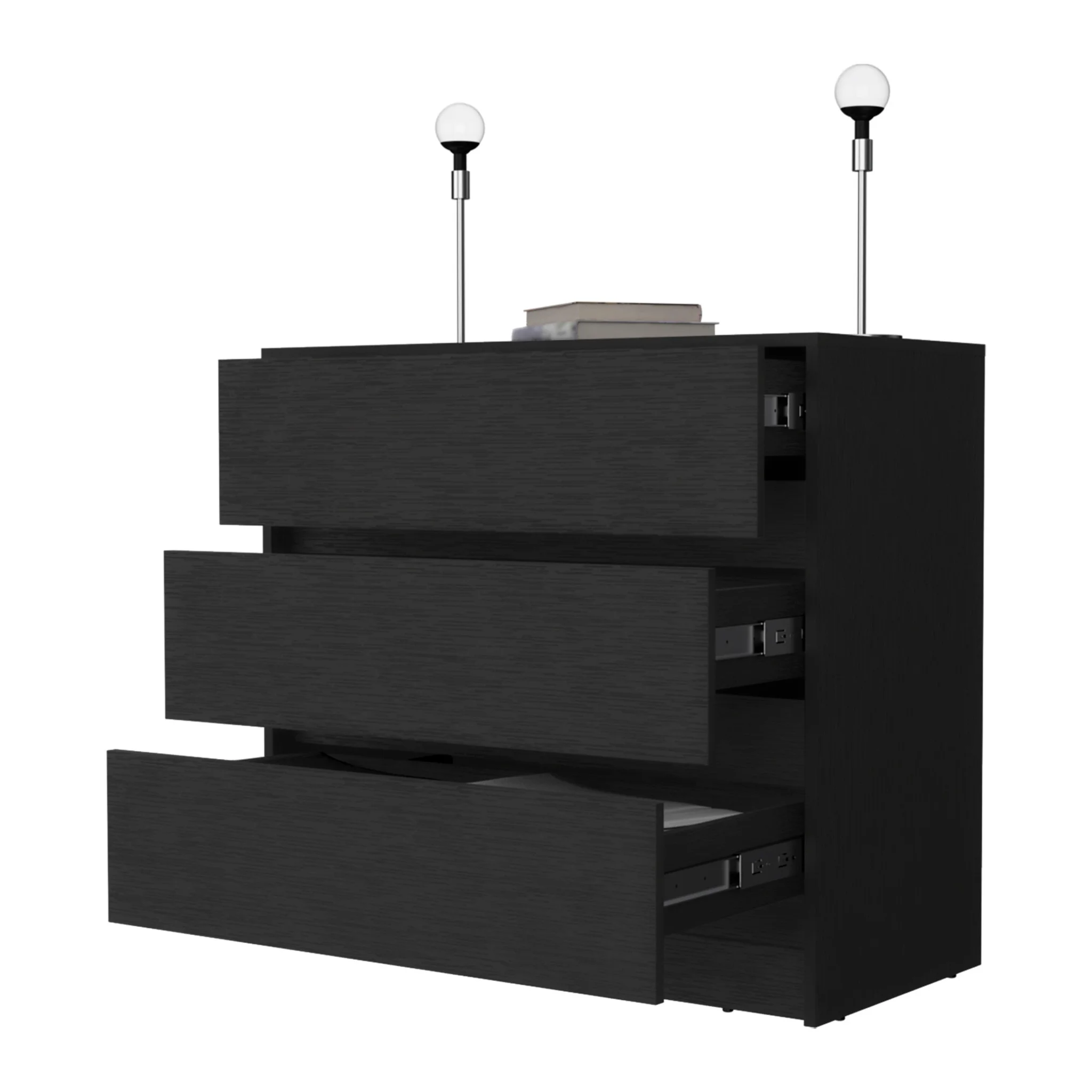HomeRoots 518025 31.50 x 33.46 x 16.54 in. Black Manufactured Wood Three Drawers No Handles Dresser