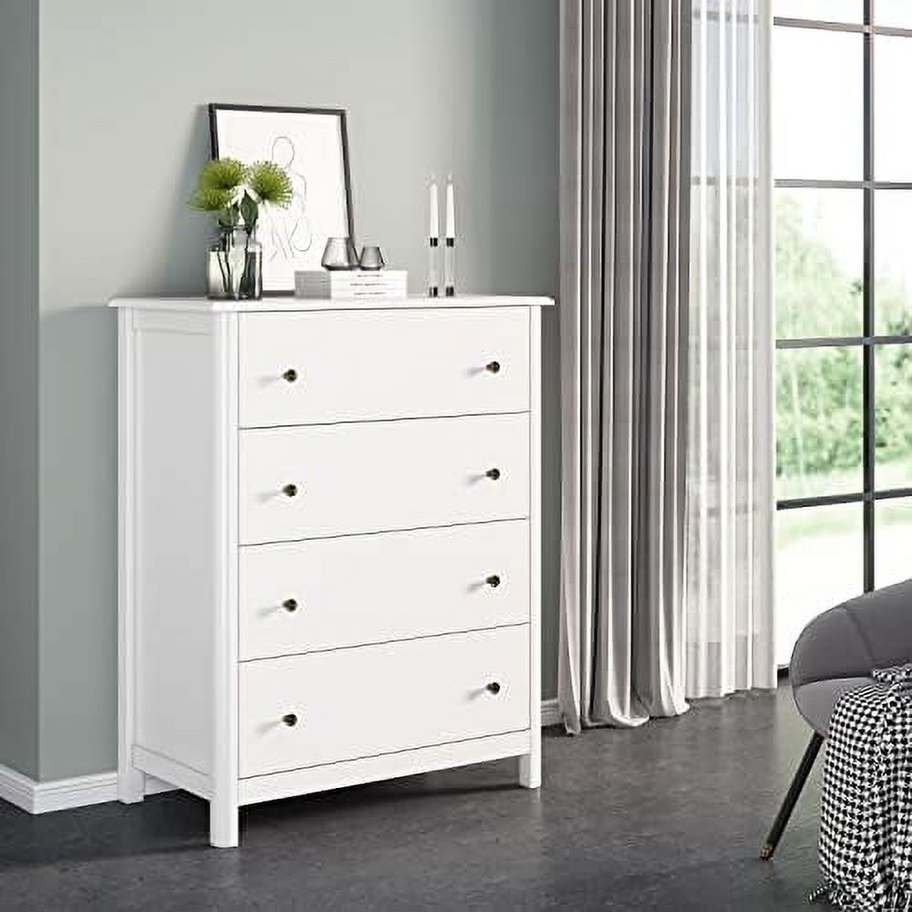 White Dresser with 4 Drawers   Dresser Chest of Drawers  4 Drawer Dresser  Tall Wood Dresser  Cabinet for Living Room  Entryway  Hallway  Ivory White