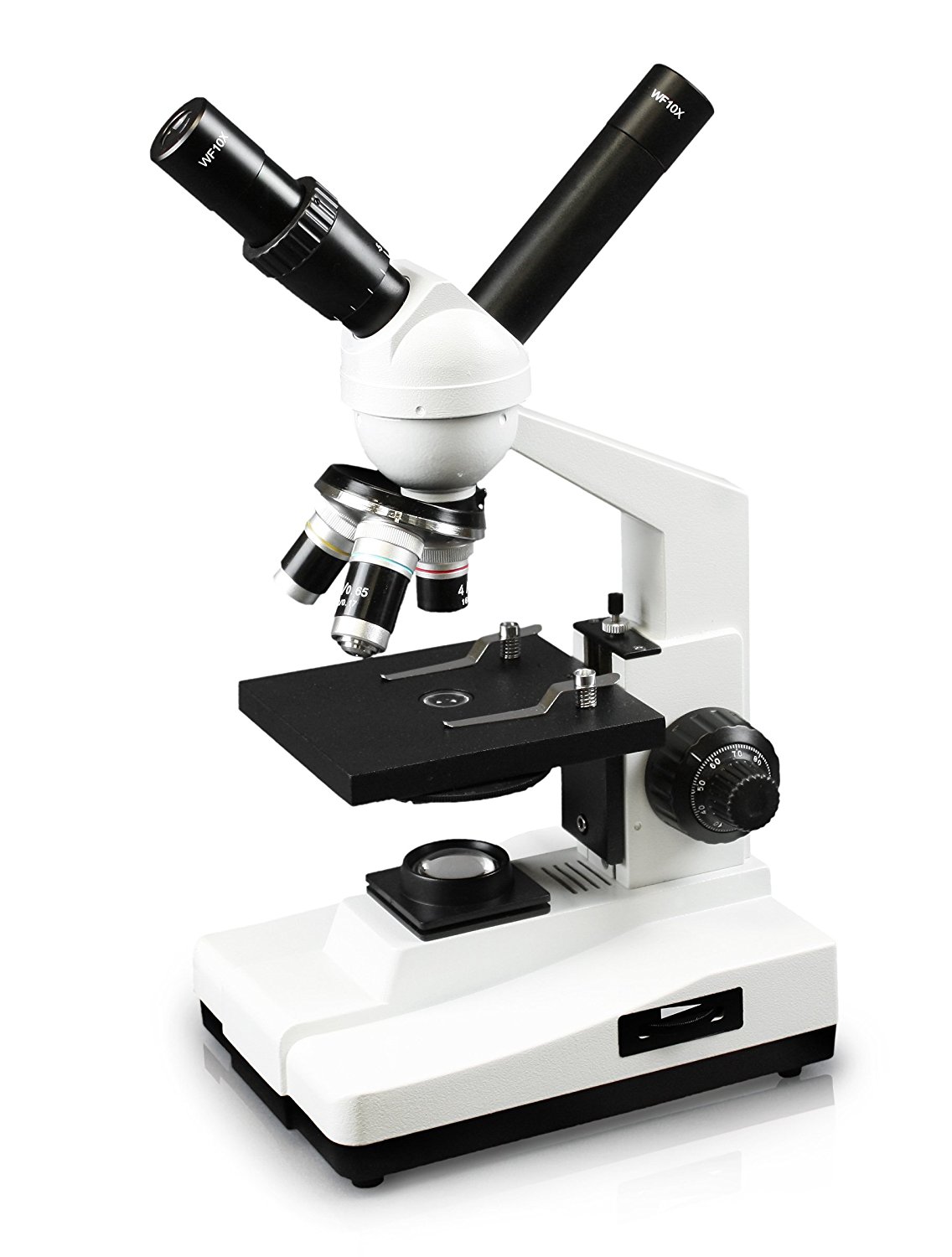 Vision Scientific Dual View Compound Microscope, 10x WF & 20x WF Eyepieces, 40x-800x Magnification, LED Illumination w/ Control, Coaxial Coarse & Fine Focus, Large Stage, Rechargeable Battery
