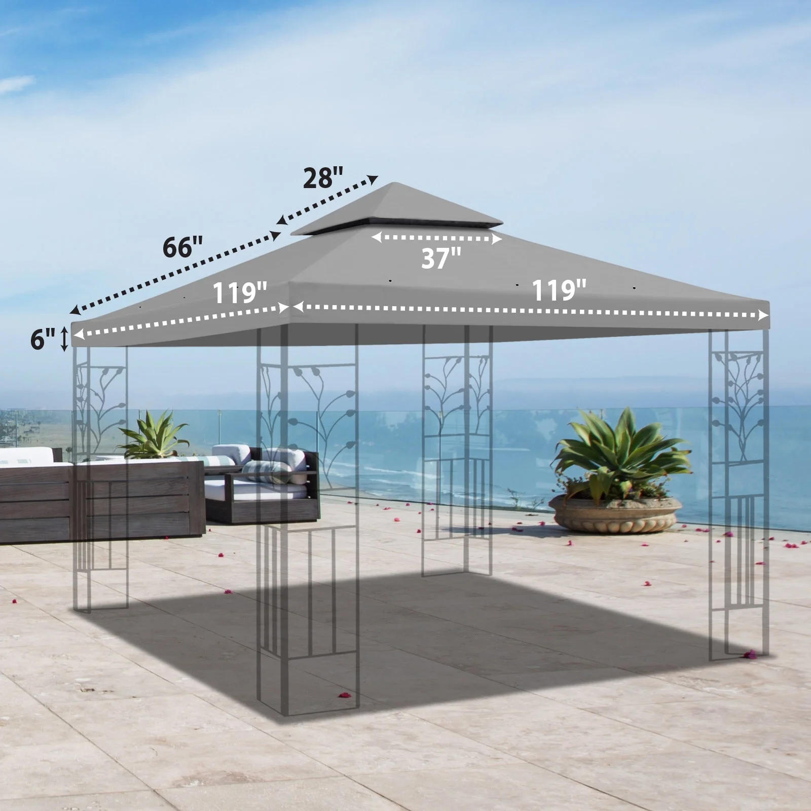 10 x 10 FT Replacement Canopy Top Cover 2-Tiered Patio Sunshade Upgraded UV Protection, Gazebo Tent Canopy Cover ONLY