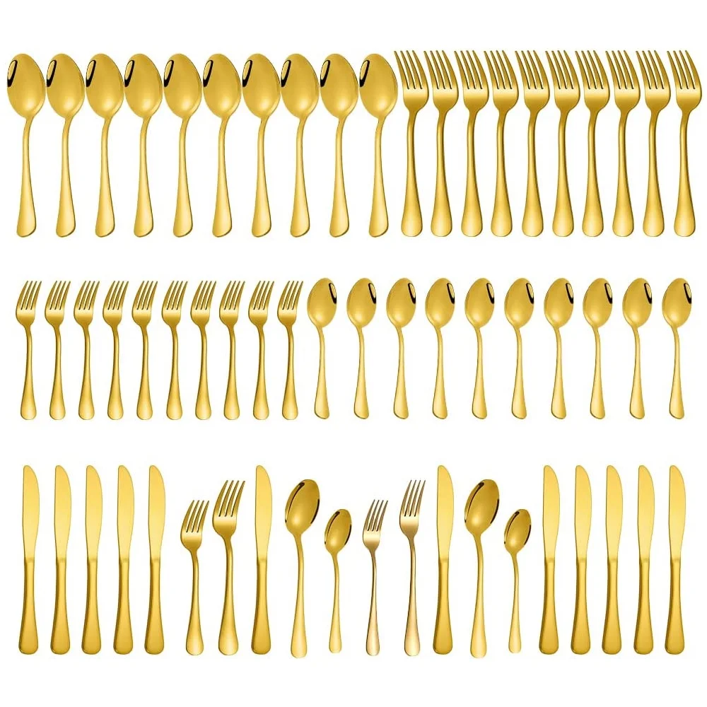 60 Pcs Stainless Steel Flatware Set,Dishwasher Safe,Gold