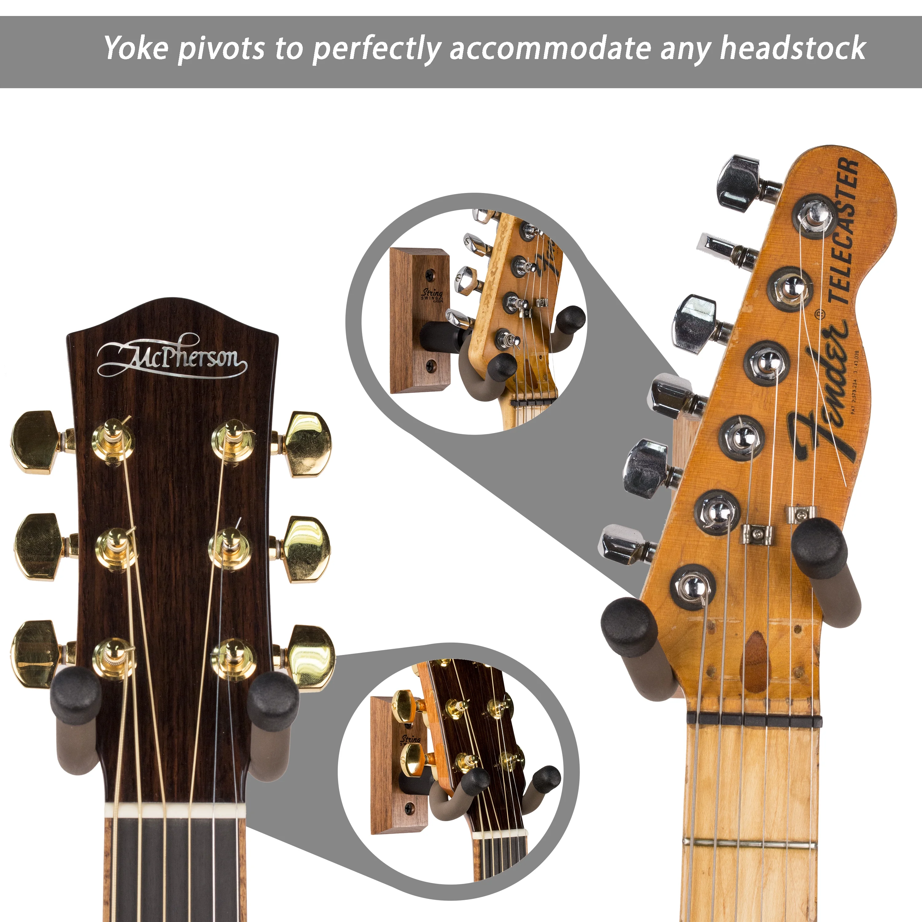 String Swing 3 pack CC01K-BW Hardwood Home and Studio Guitar Keeper - Black Walnut Acoustic Electric Guitar Hanger