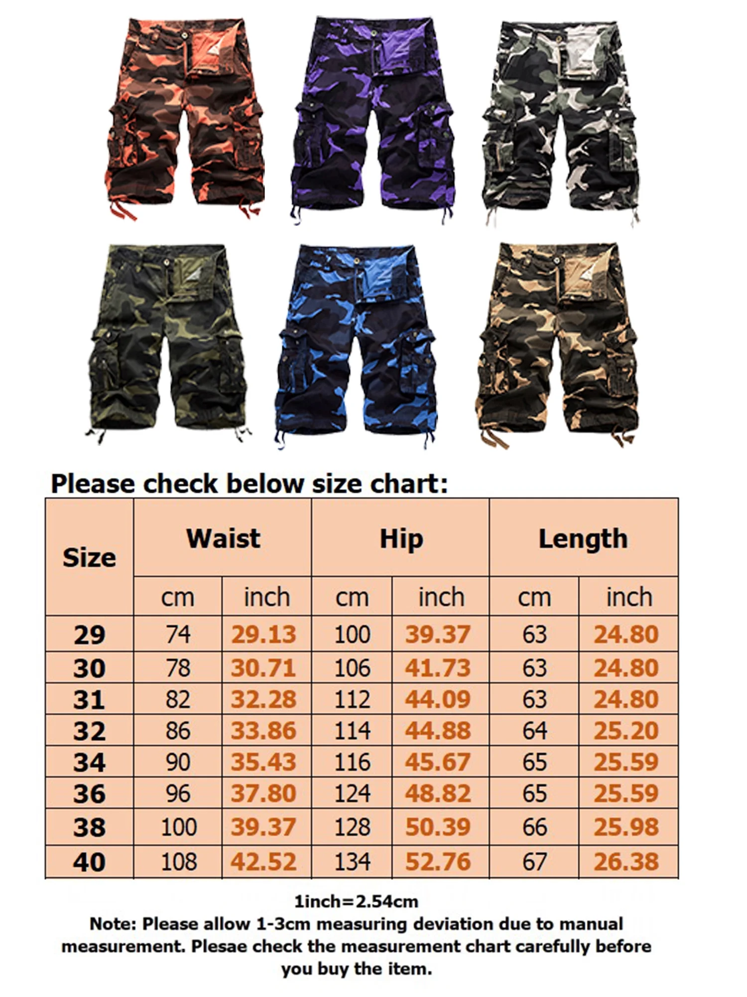 UKAP Men Big and Tall Hiker Short Summer Plus Size Camo Twill Cargo Work Pants Casual Chino Shorts Pocket