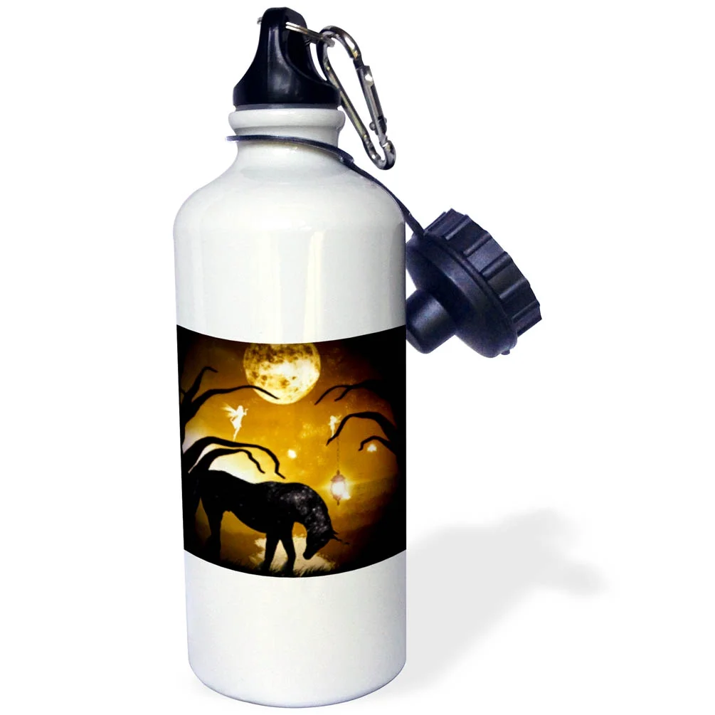 Black Unicorn In Front Of Full Moon With Fairies 21 oz Sports Water Bottle wb-49004-1