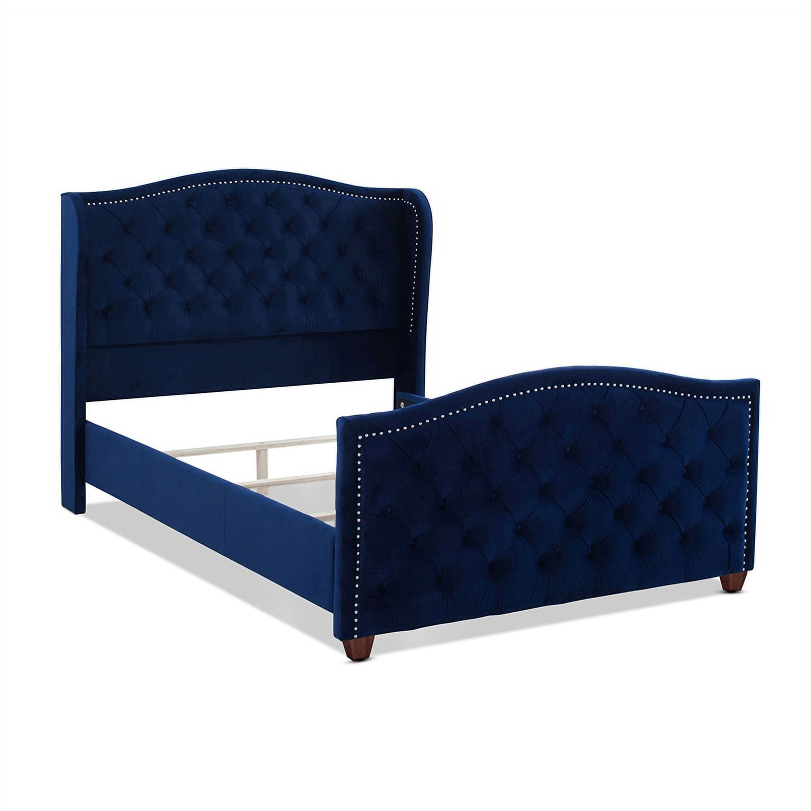 Maklaine Modern Hardwood Tufted Wingback Queen Bed in Navy Blue