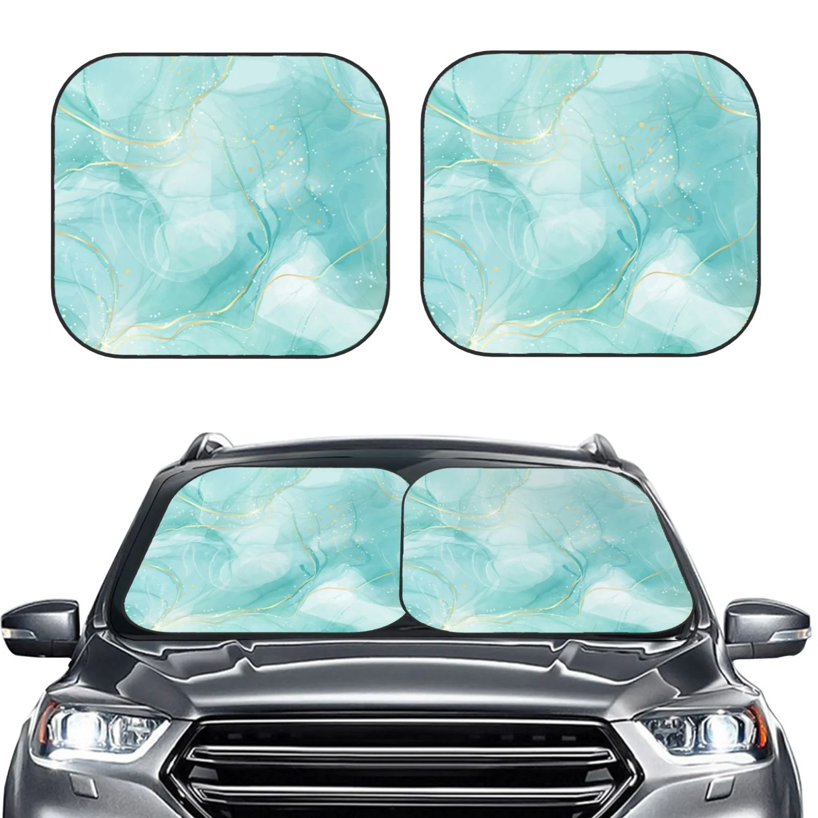 Lukts Blue Marble Print 2 Piece Car Sun Shade Windshield,Foldable Car Shade Front Windshield With Keeps Your Vehicle Cool, For Most Sedans Suv And Trucks - Small