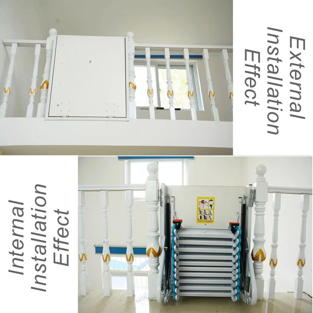 PreAsion Blue Side-mounted Loft Wall Ladder Stairs Al-mg Alloy Pulldown Wall Folding Stairs Attic Access Extension Ladder 11 Pedals