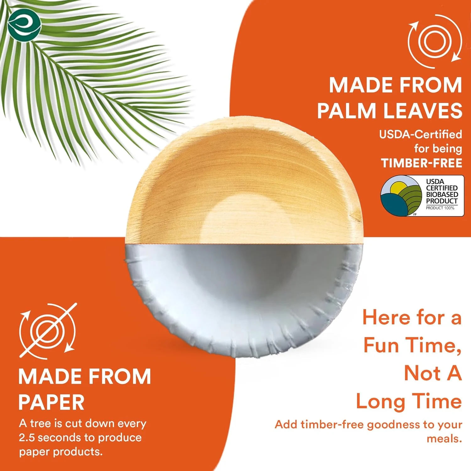 ECO SOUL 100% Compostable 6 Inch 16 Oz Palm Leaf Bowls, 100 Counts | Heavy Duty Bamboo Disposable Bowls | Eco-Friendly Biodegradable Bowls