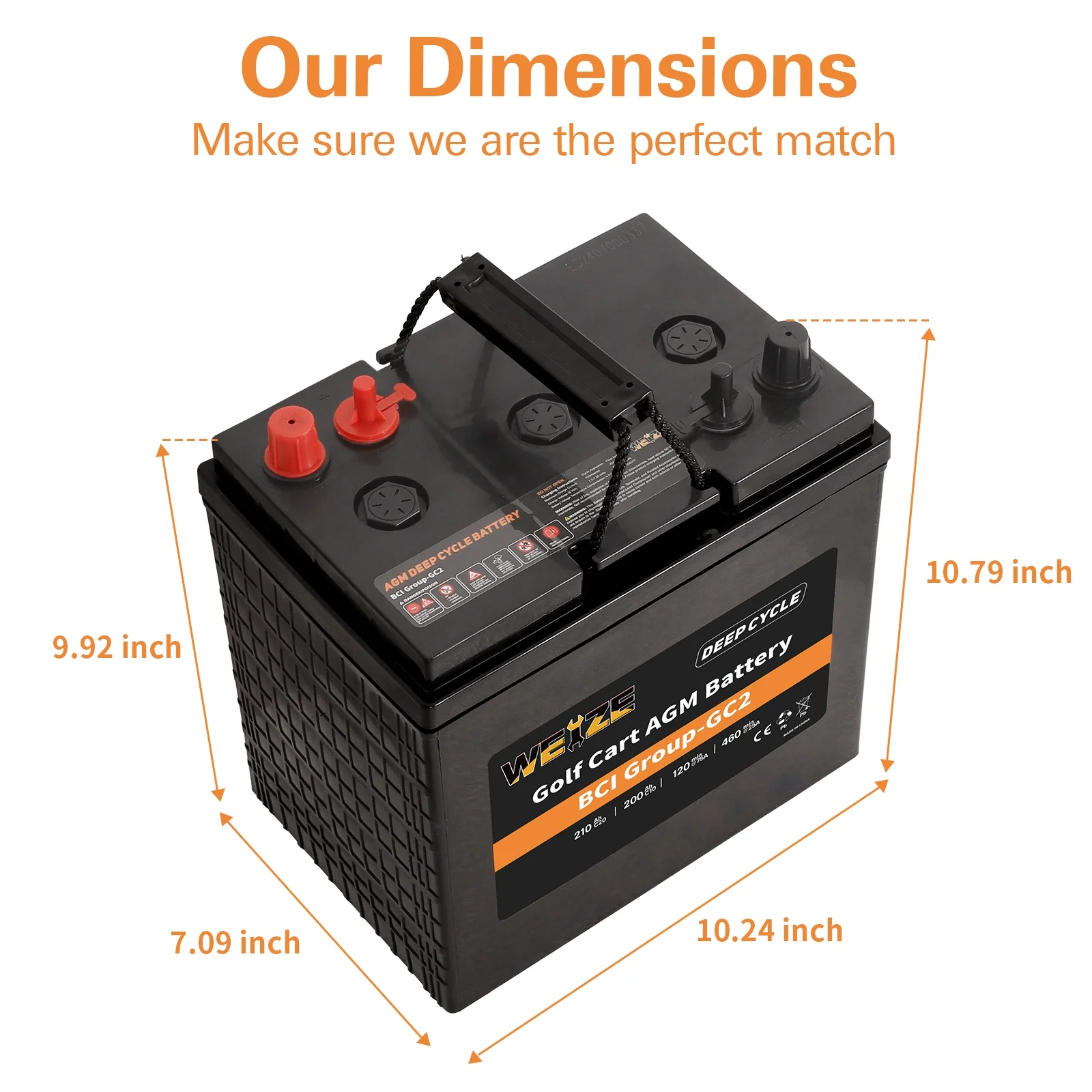 Weize Golf Cart Battery, 6V 210ah BCI Group GC2 Deep Cycle AGM Scrubber Battery