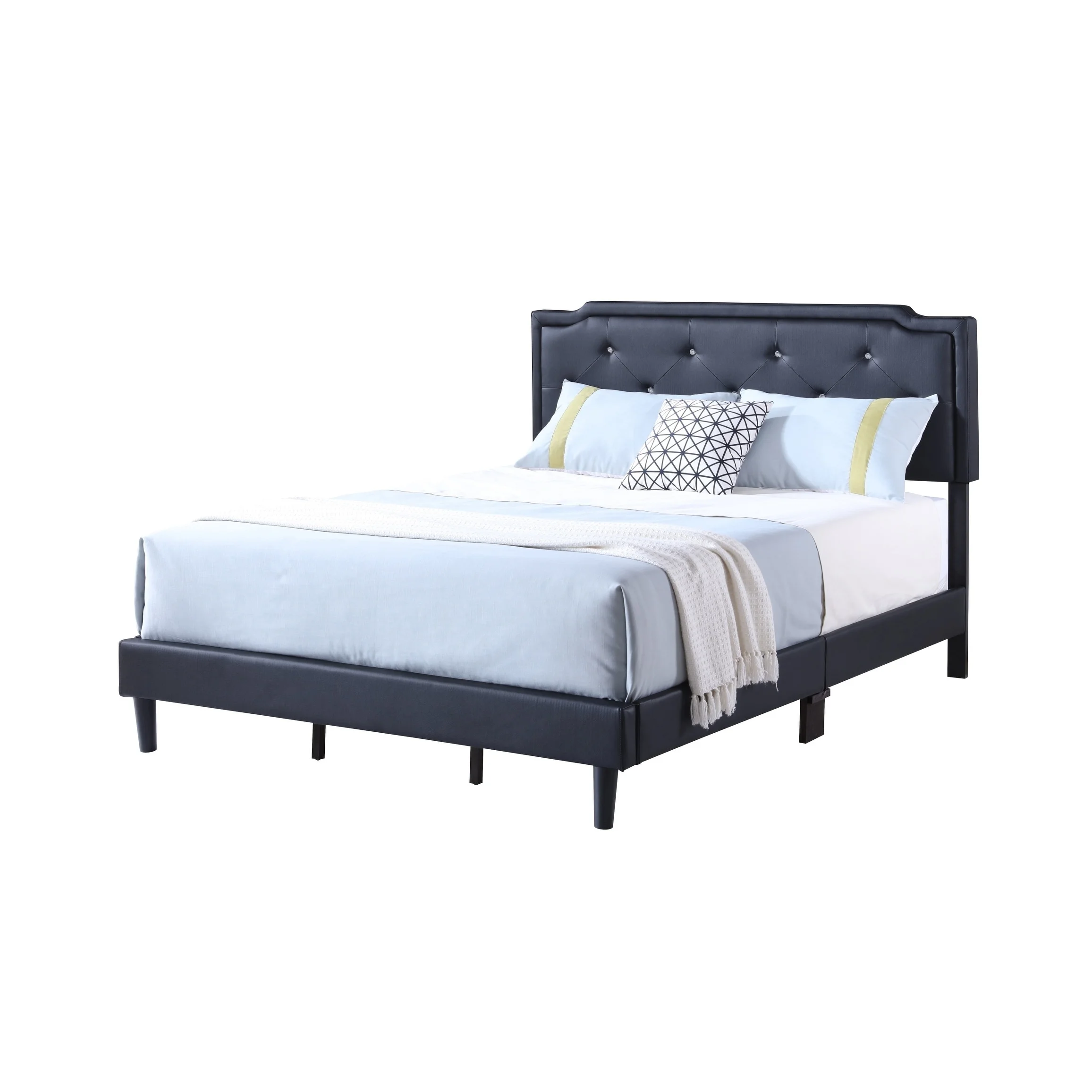 LYKE Home Micheal Black Faux Leather Jewel Tufted Bed