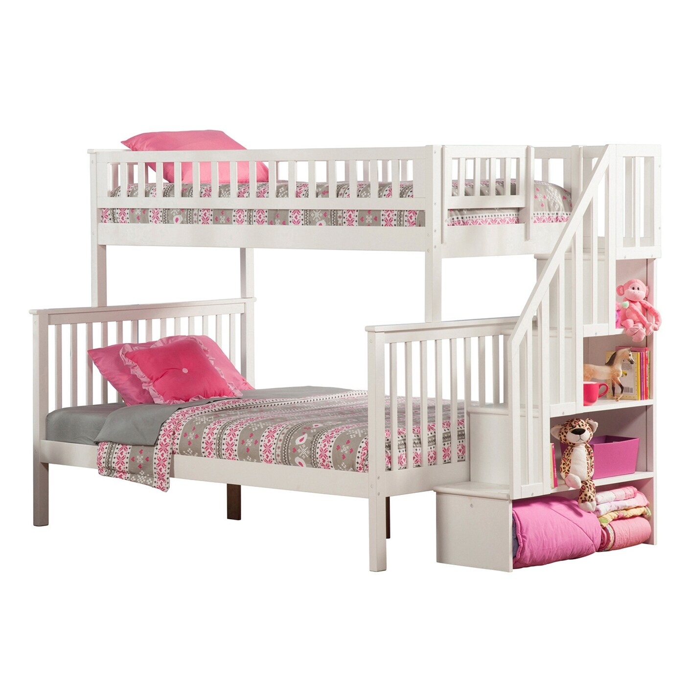 AFI Woodland Staircase Bunk Bed Twin over Full in White