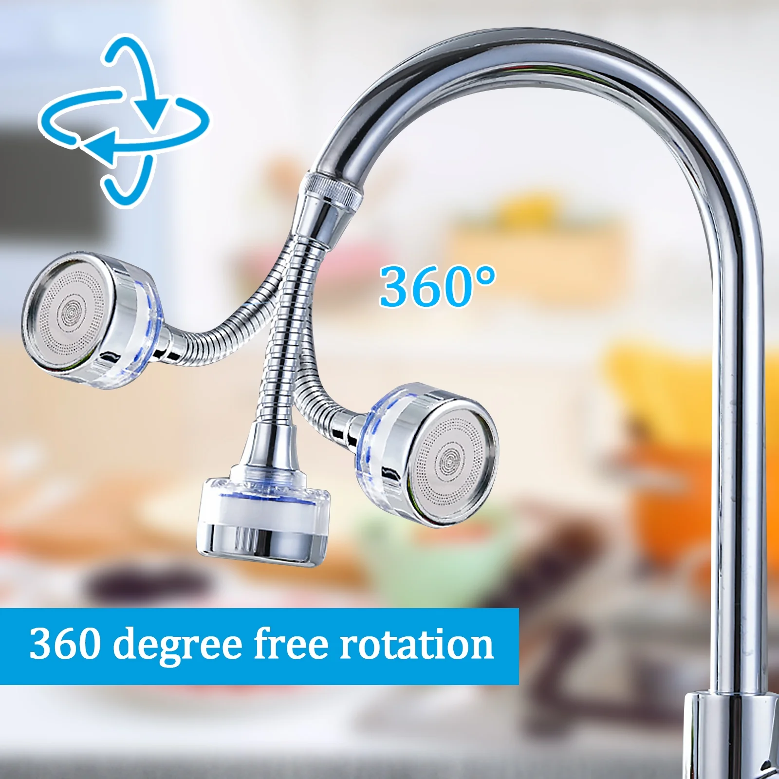 Faucet Water Filter, 360 Degree Rotating Faucet Mount Filters + Extension Hose Purifier Kitchen Tap Filtration Removes Chlorine Fluoride Heavy Metals Hard Water for Home Bathroom & Kitchen(2 Pcs).