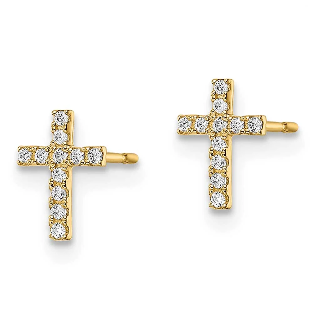 Finest Gold 14K Yellow Gold Madi K CZ Cross Post Earrings