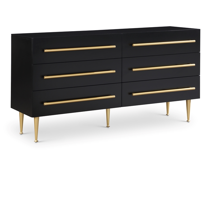 Meridian Furniture Marisol Black Dresser with Gold Metal Legs and Handle