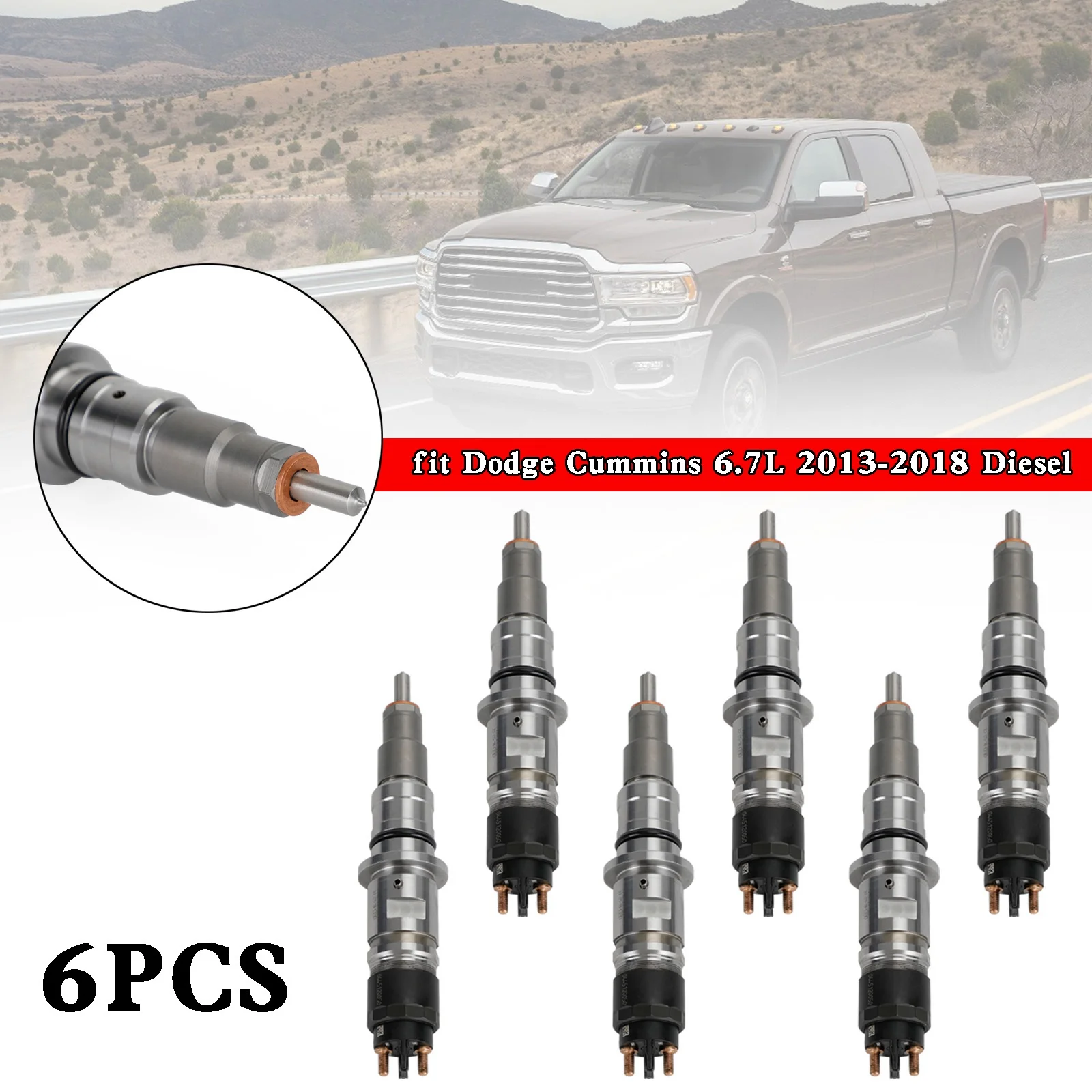 6PCS Common Rail Fuel Injector 0986435574 fit Dodge Cummins 6.7L 2013-2018