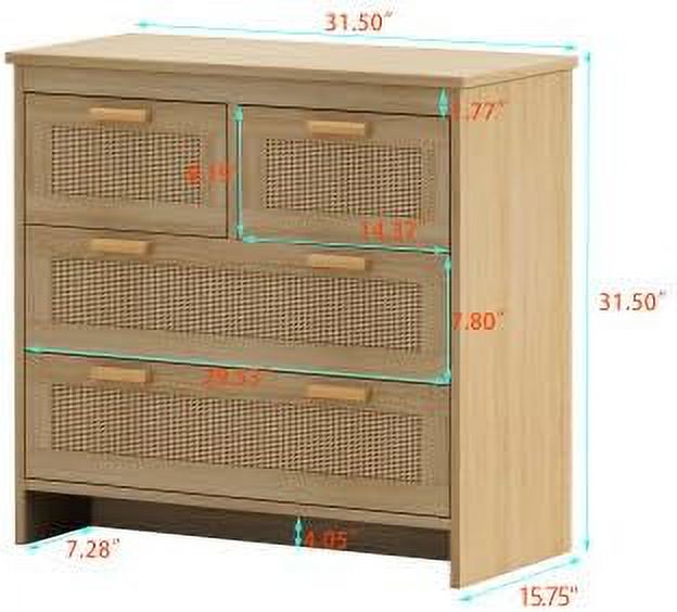 RUNFAYBIU Cabinet 4 Drawer Rattan Dresser for Bedroom Modern Wooden Dresser Chest for entryway with Drawer Beside Table for Living Room Entry Way and Bathroom