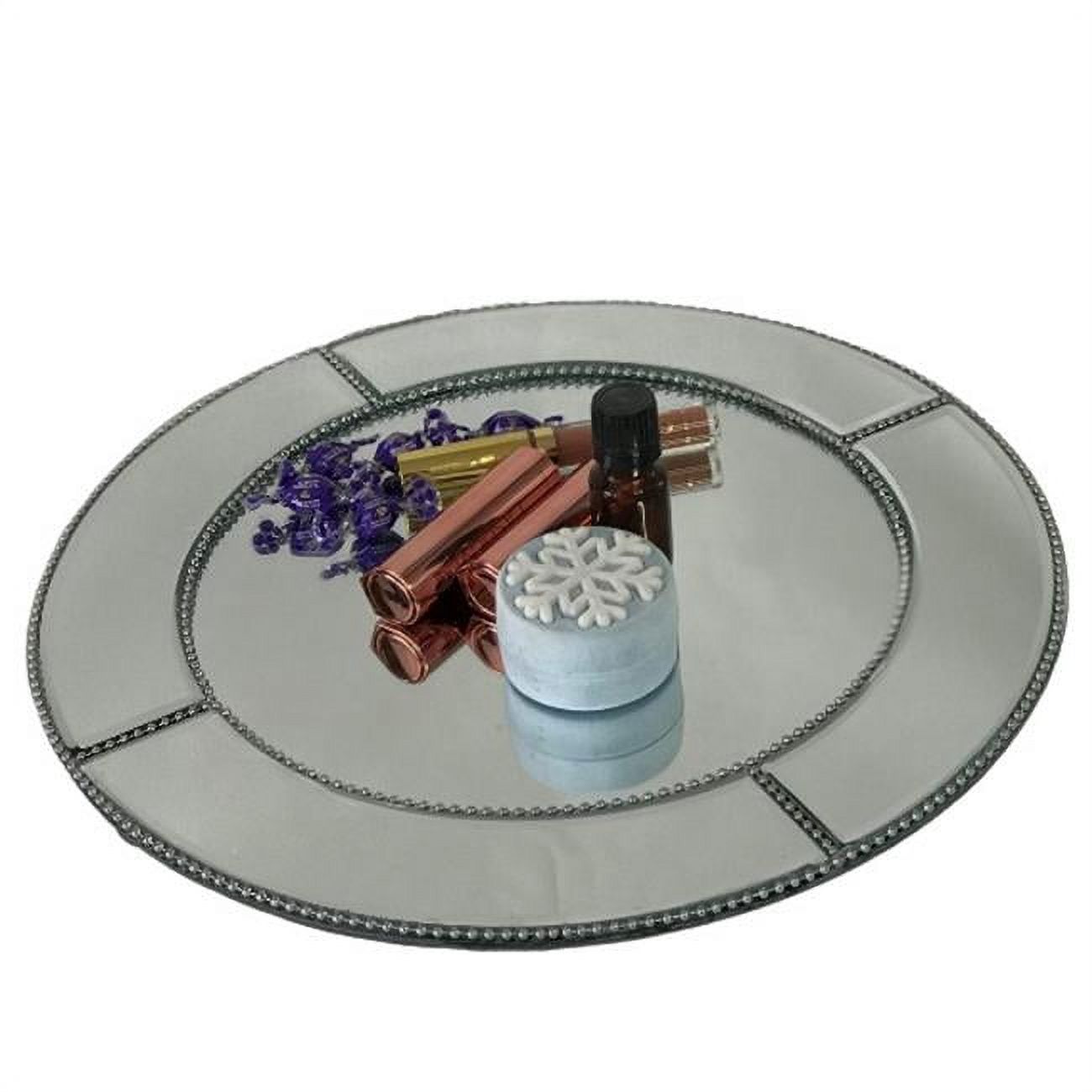 Mirrored Charger Plate with Beads Border 13 inch dia.