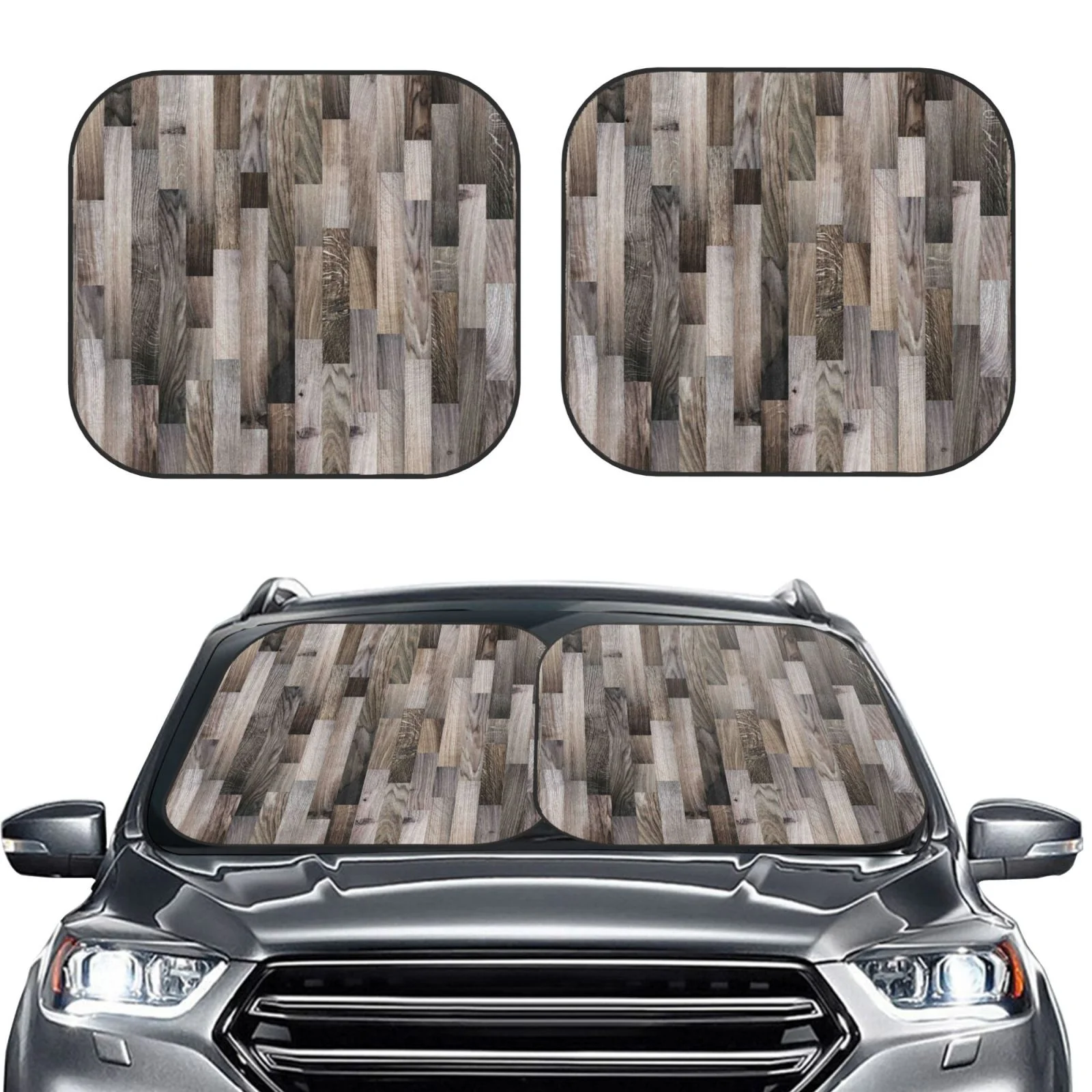 Lukts Wooden Texture Print 2 Piece Car Sun Shade Windshield,Foldable Car Shade Front Windshield With Keeps Your Vehicle Cool, For Most Sedans Suv And Trucks - Small