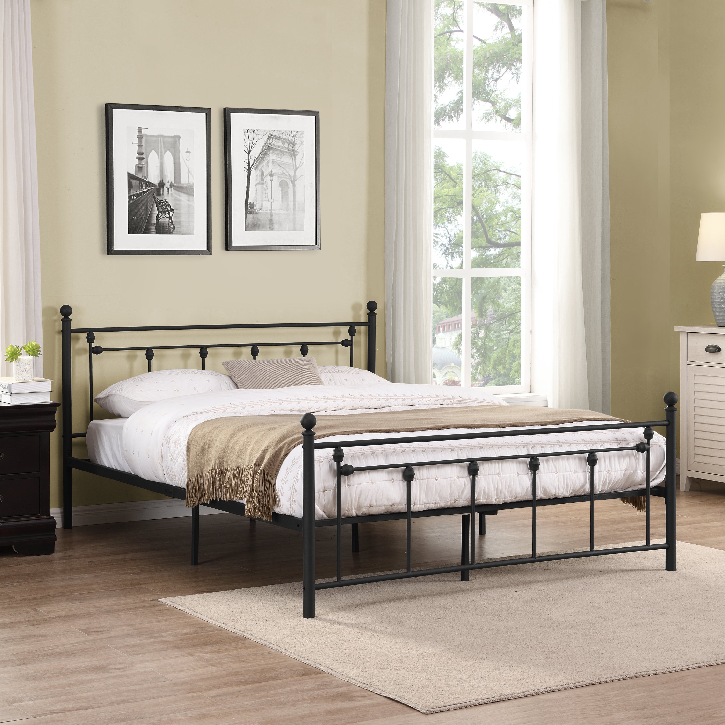 RegalRest Black Metal Bed Frame with Elegant Headboard and Footboard