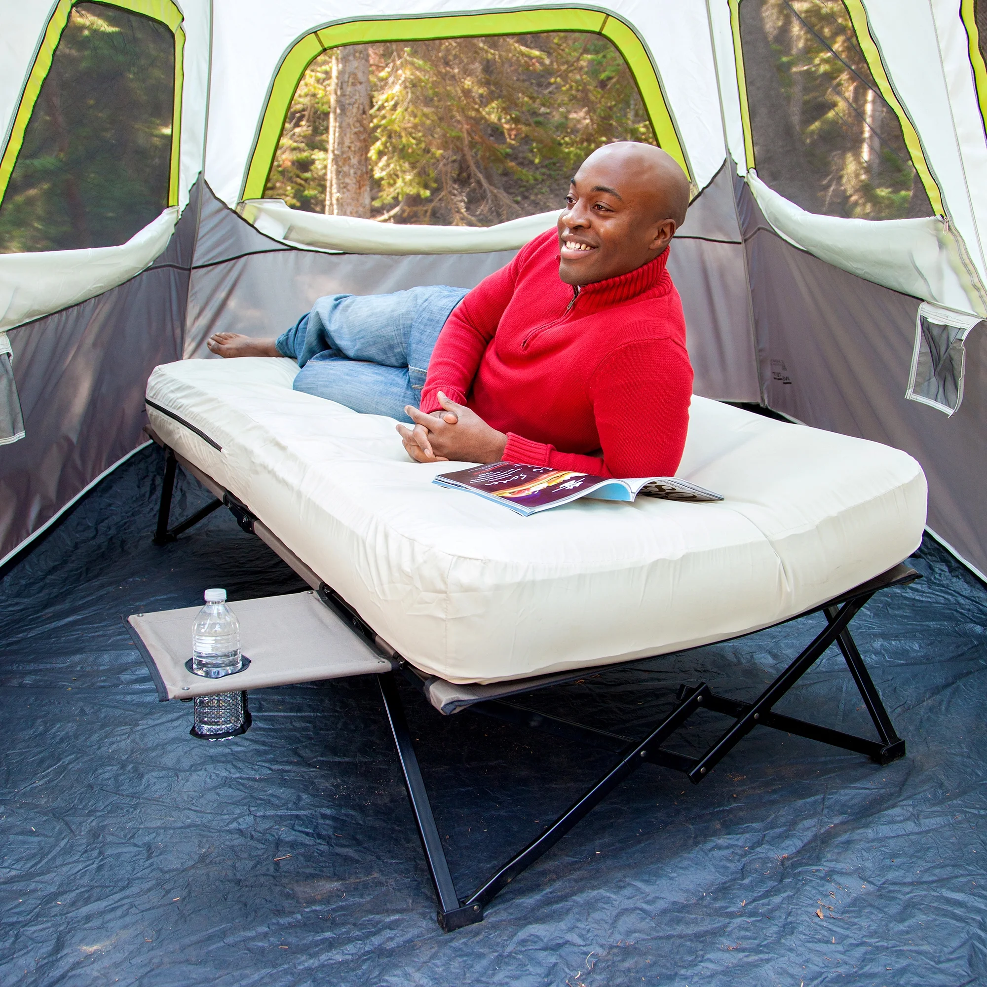 Coleman Camping Cot with Side Tables, Air Mattress & Battery Pump, Twin