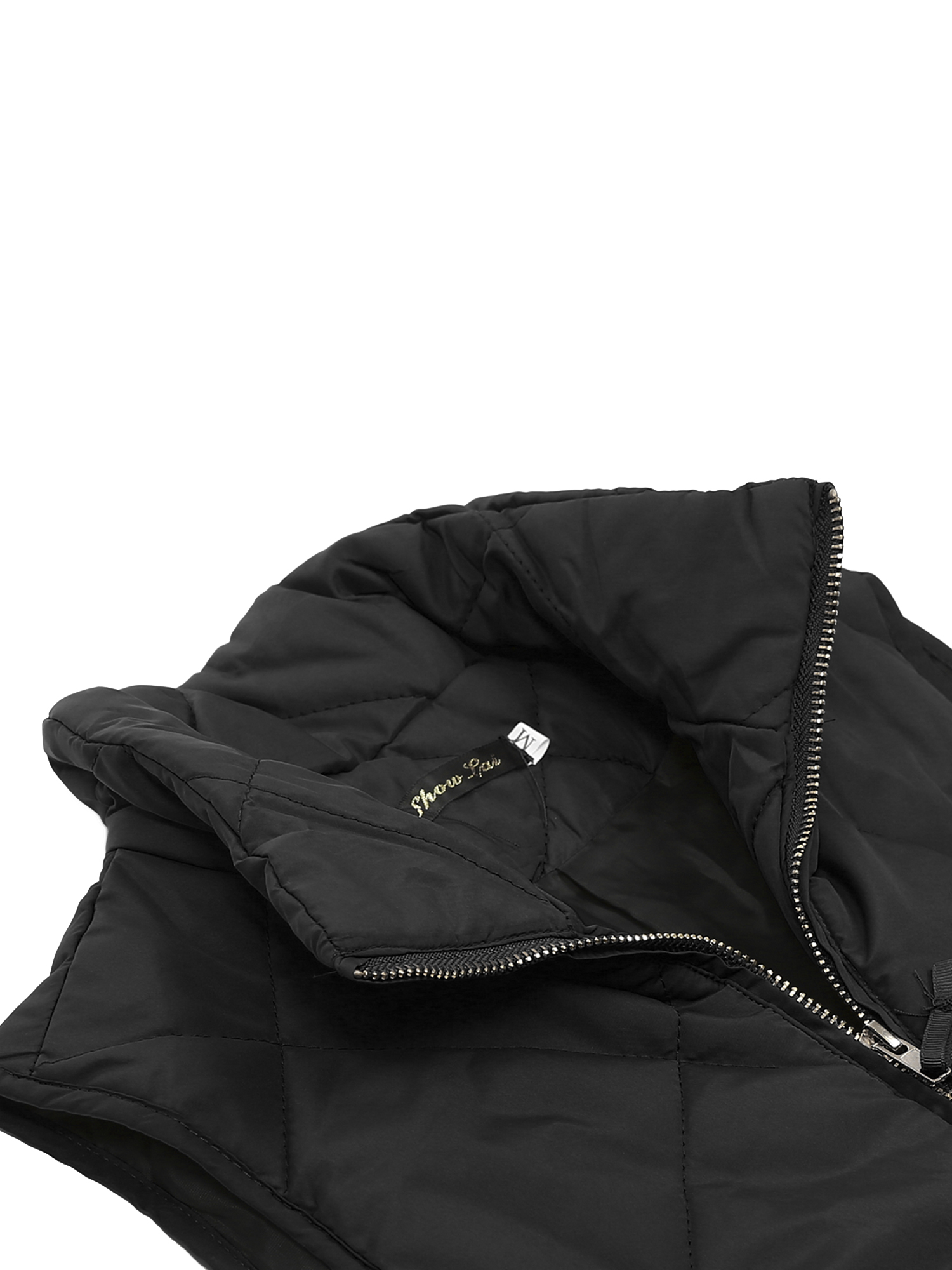 Hirigin Women Stand Collar Warm Padded Zip Closure Side Pockets Gilet Quilted Puffer Vest, Black, XL