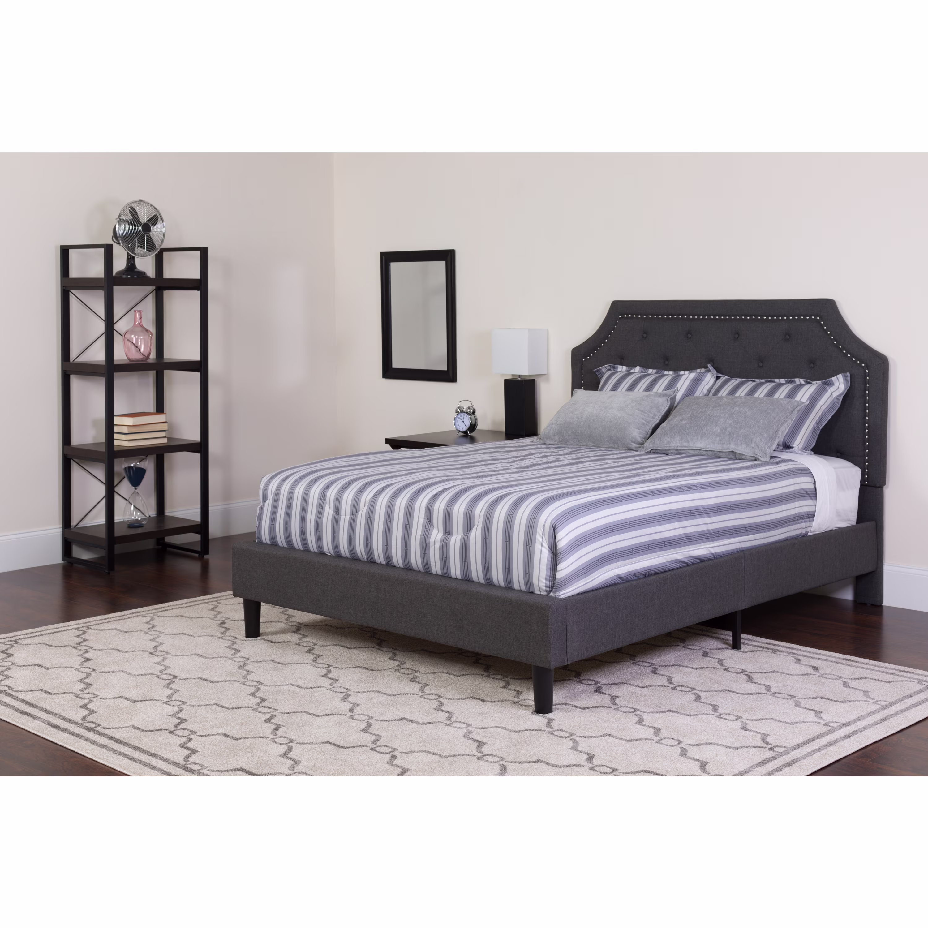 Emma + Oliver King Arched Tufted Platform Bed/Memory Foam Mattress in Dark Gray Fabric