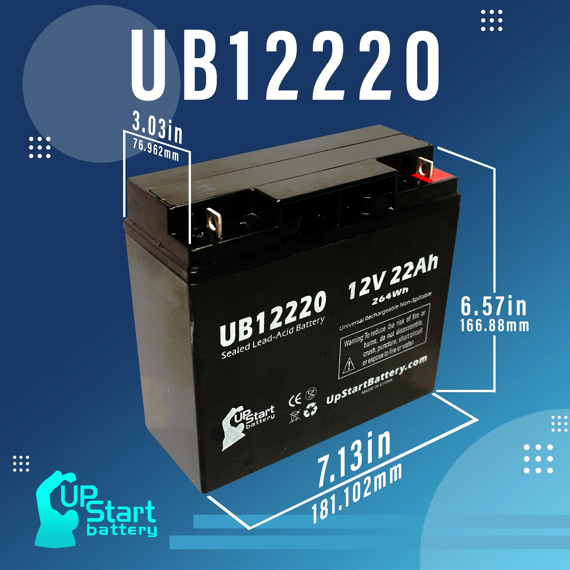 3x Pack - Compatible YUASA NP1712 Battery - Replacement UB12220 Universal Sealed Lead Acid Battery (12V, 22Ah, 22000mAh, T4 Terminal, AGM, SLA)
