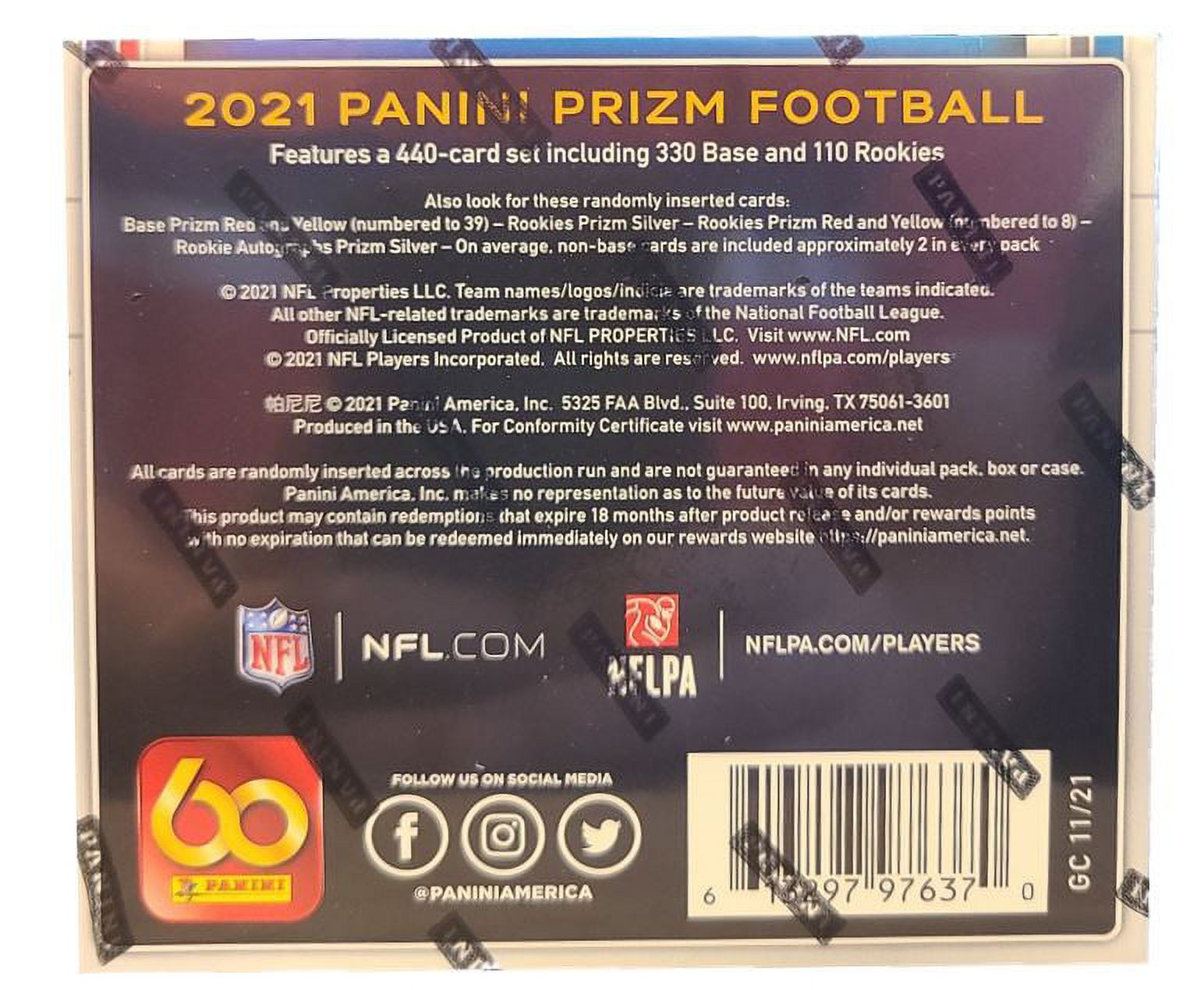 NFL Panini 2021 Prizm Football Asia Tmall Trading Card Box (1 Pack Per Box; 6 Cards Per Pack)