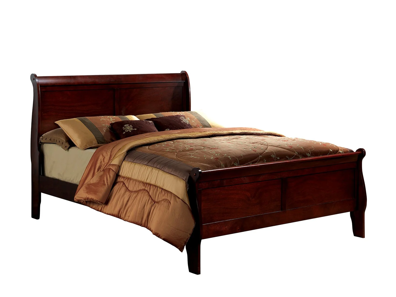 Dcenta Queen Size Bed Cherry Louis Phillipe Solidwood 1pc Bed Bedroom Sleigh Bed Bedroom Furniture