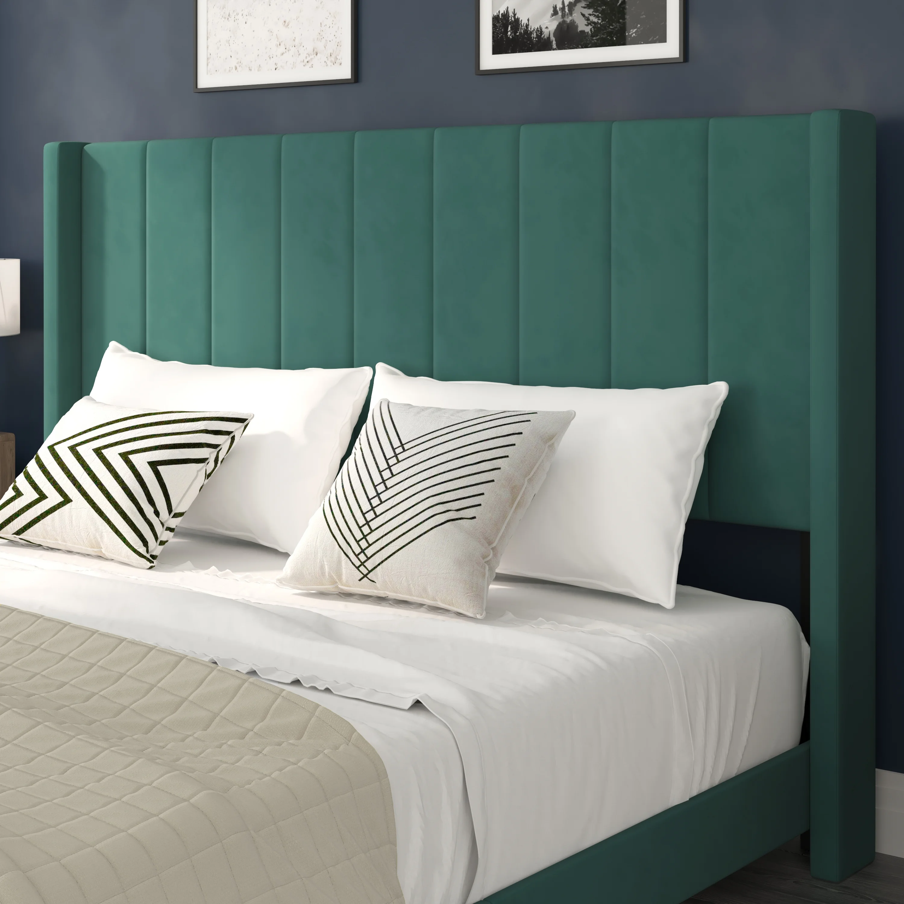 Flash Furniture Bianca Collection Fabric Upholstered Platform Bed, Emerald Velvet, King