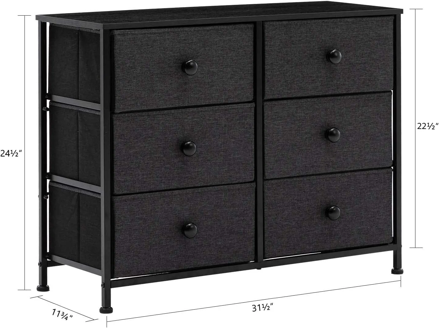 Duhome 6-Drawer Dress, Chest Organizer Unit With Textured Print Fabric Bins, Fabric Dresser For Bedroom Hallway Nursery Entryway With Steel Frame And Wood Top, Dark Grey