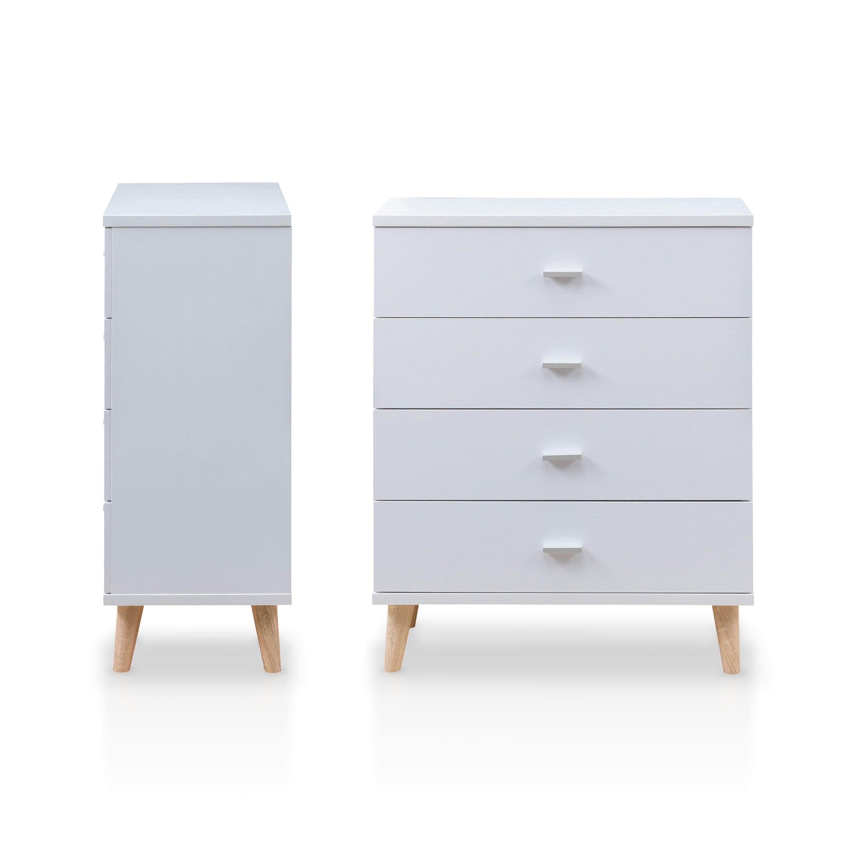 Denhour DH BASIC Mid-Century Modern White 4-Drawer Chest with Bar Pulls by