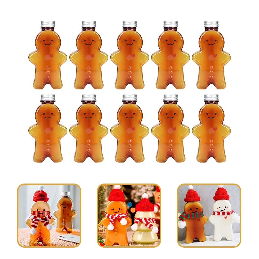 10pcs Christmas Bottles Xmas Gingerbread Man Candy Jars Juice Bottles 500ml