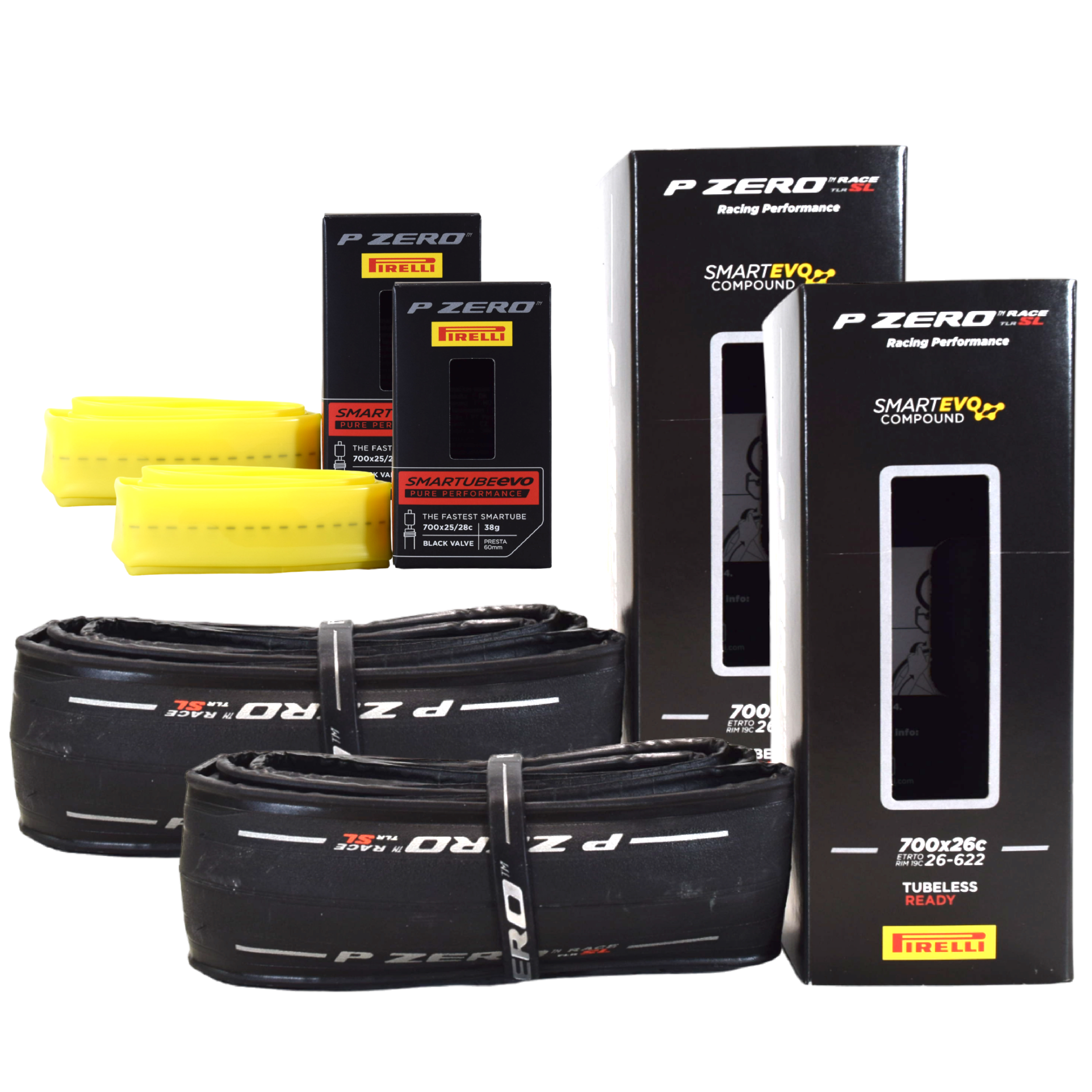 Pirelli P ZERO Race TLR SL 26-622 (700x26c) Road Bicycle Tire + SmarTUBE EVO 25/28-622 Presta 60mm - 2 Pack