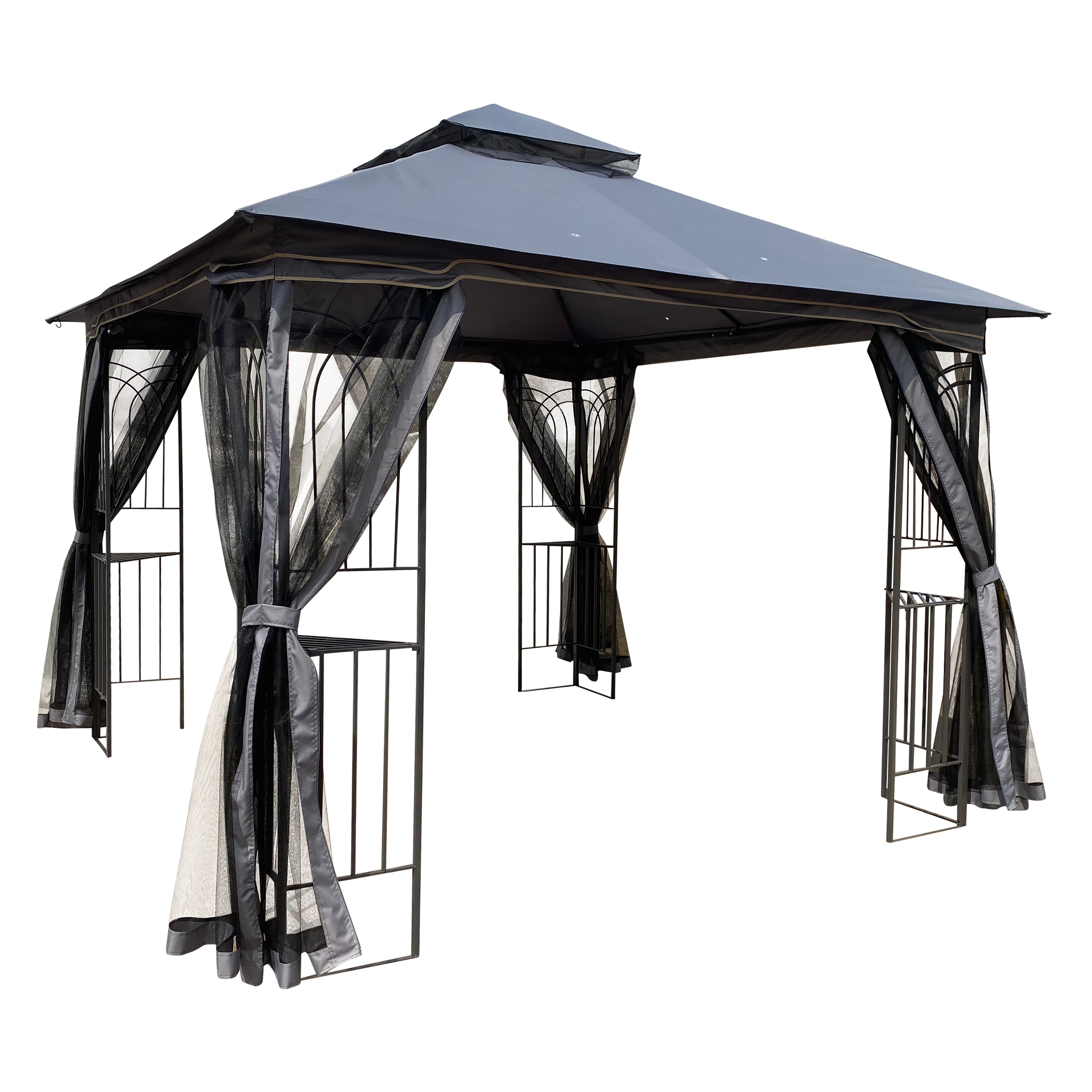 Dcenta 10x10 Outdoor Patio Gazebo Canopy Tent With Ventilated Double Roof And Mosquito net(Detachable Mesh Screen On All Sides),Suitable for Lawn, Garden, Backyard and Deck,Gray