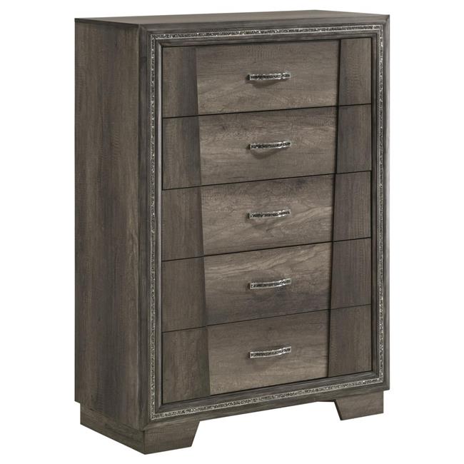 51 in. Janie Gray Pine Wood Felt Lining Tall Dresser Chest with 5 Drawers