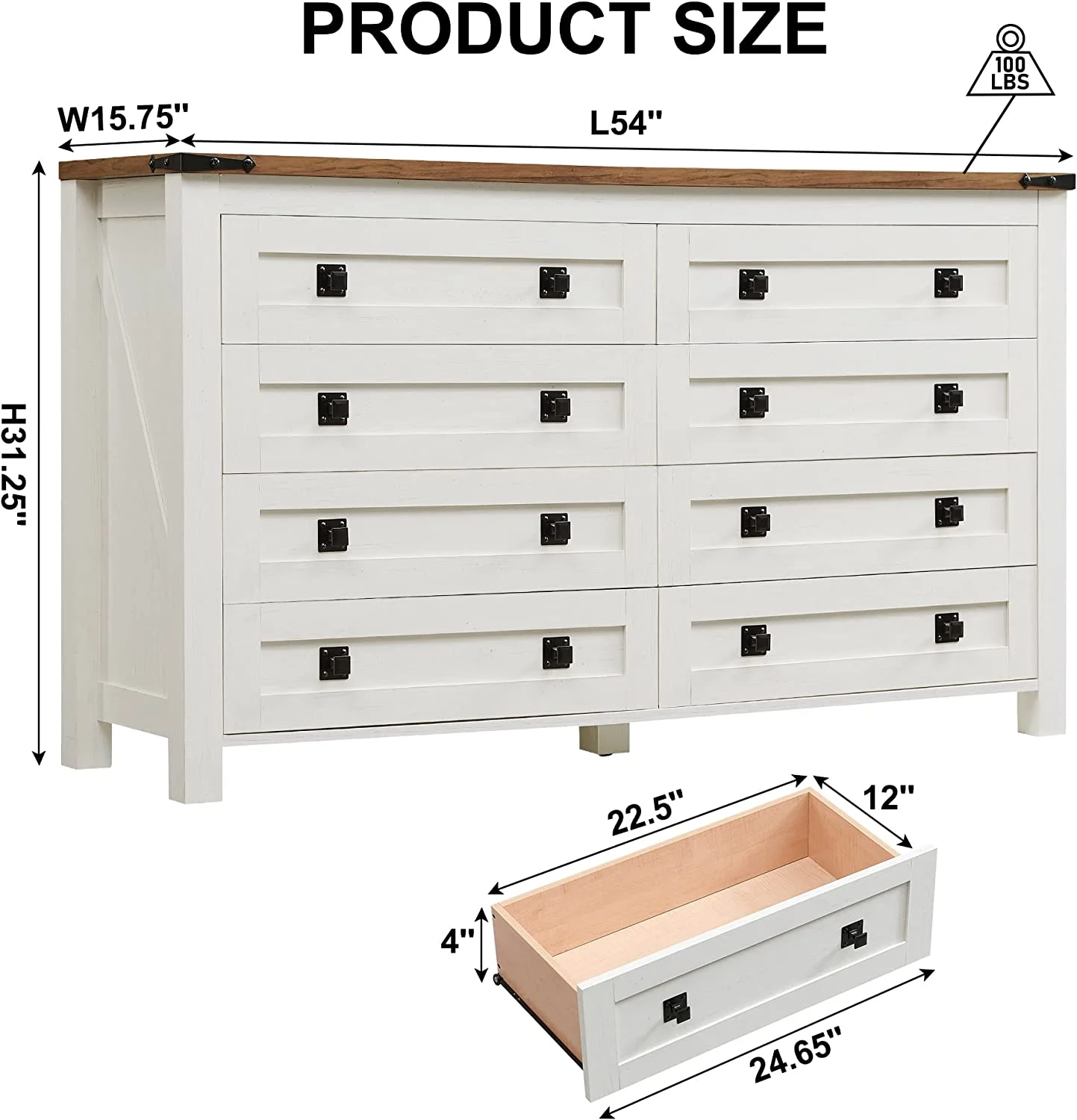 Farmhouse 8 Drawers Dresser Chests for Bedroom  Wood Rustic Wide Chset of Drawers Storage Dressers Organizer for Bedroom  Living Room Hallway  Reclaimed Barnwood