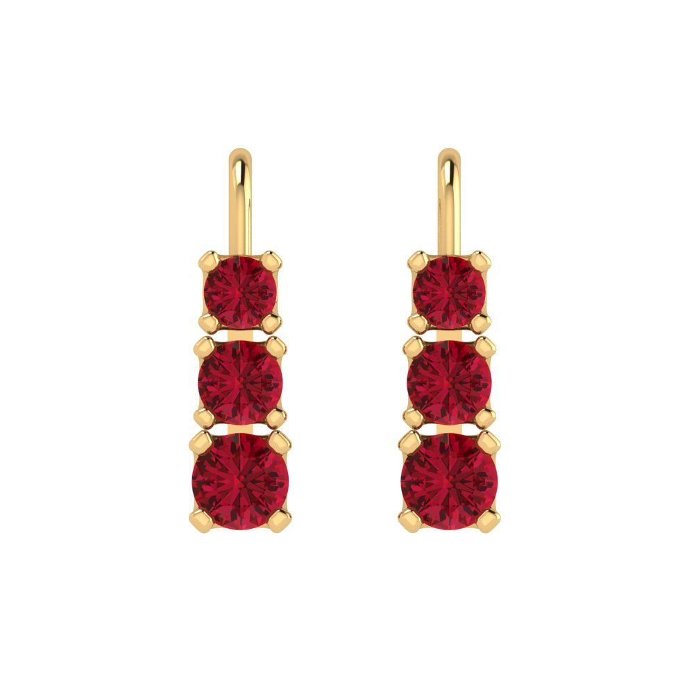 1.06ct Brilliant Round Cut Drop Dangle Simulated Pink Tourmaline 14k Yellow Gold Earrings Lever Back