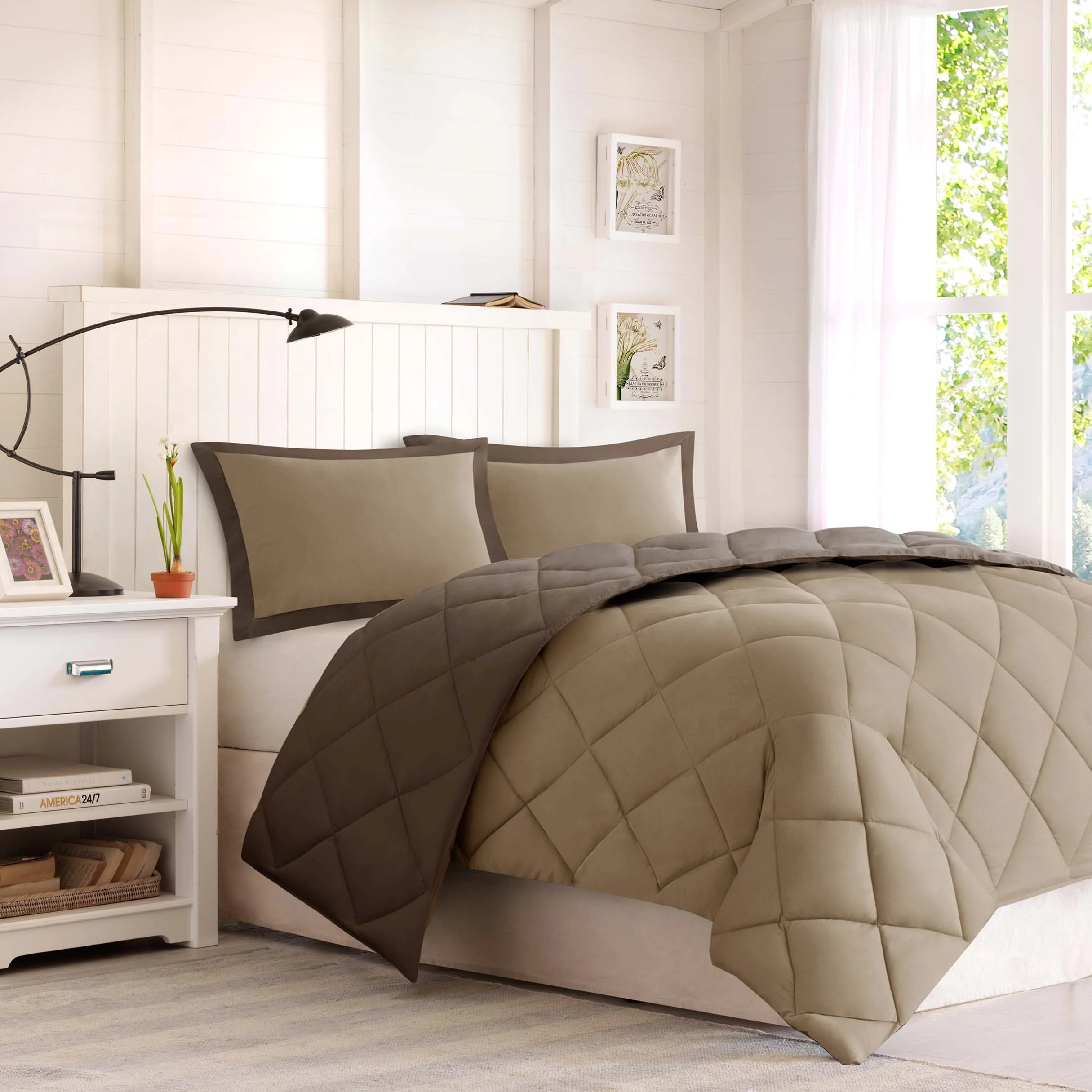 Comfort Classics Windsor Reversible Down Alternative 3M Scotchgard Comforter Set, Brown/Sand, Twin/Twin XL