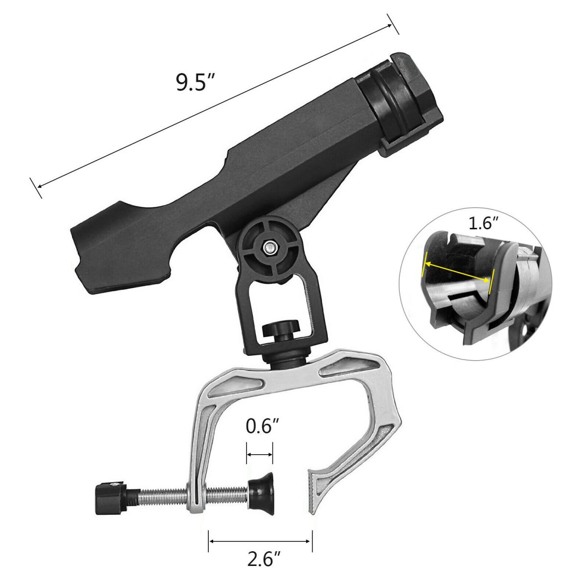 WSYW 1Pack Boat Fishing Rod Holder Rack with 360° Adjustable Side Rail Mount Clamp for Boat Kayak