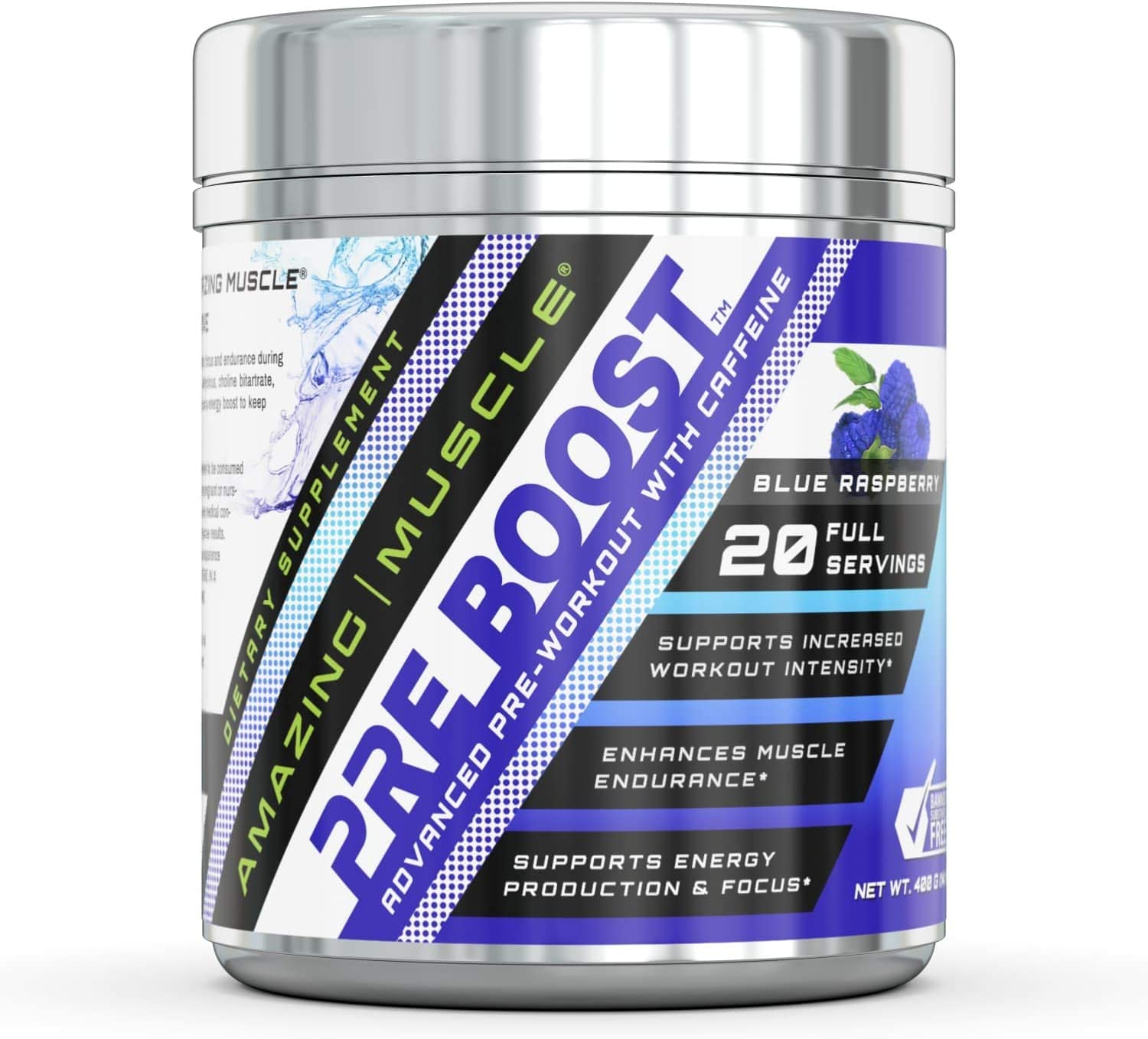 Amazing Muscle Pre Boost-Advanced Pre-Workout Formula with Caffeine, Creatine HCL, BioPerine and More - Promotes Energy for an Intense Workout – 20 Full Servings (Blue Raspberry)