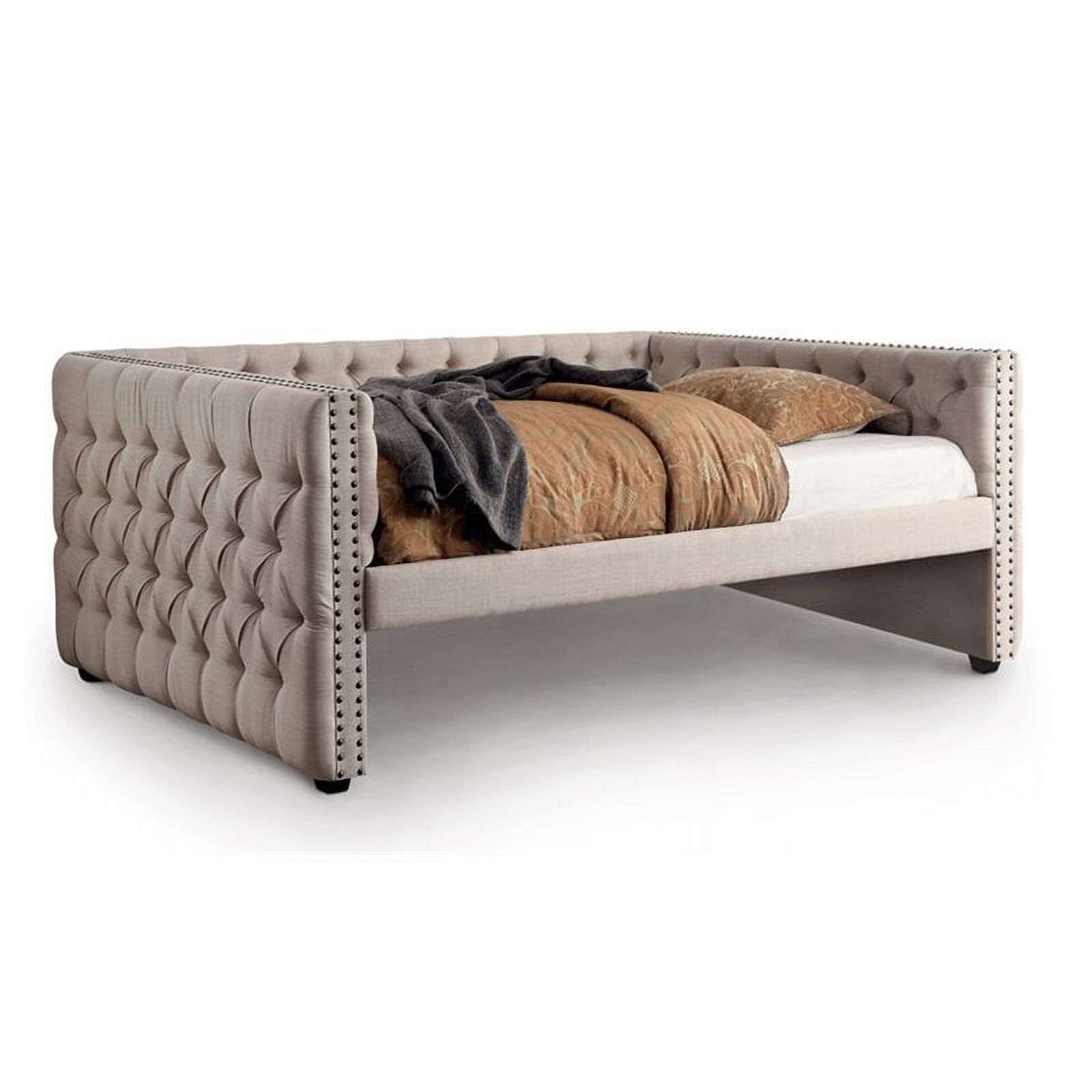 Bowery Hill Contemporary Contemporary Fabric Tufted Full Daybed in Ivory