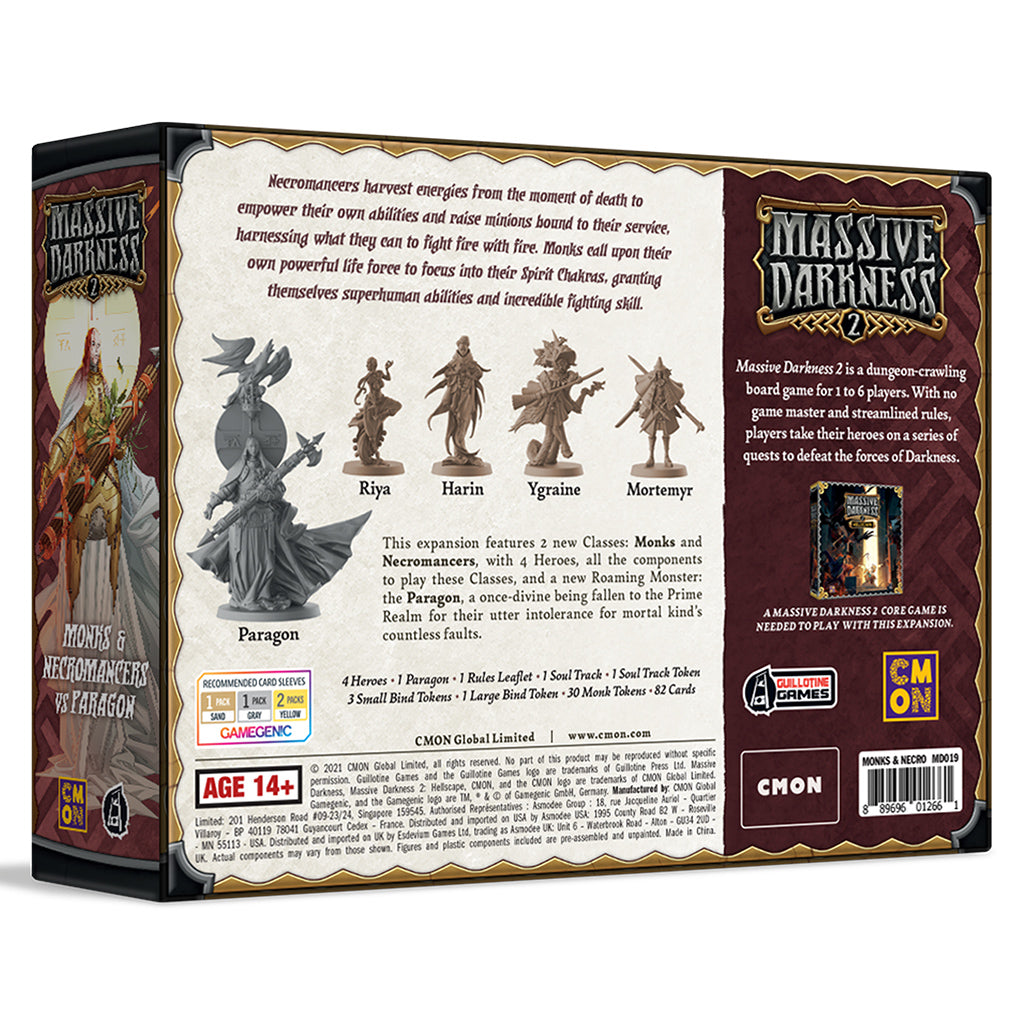 Massive Darkness 2 Monks and Necromancers vs The Paragon Heroes and Monsters Expansion | Cooperative Strategy Game for Adults and Teens | Ages 14+ | 1-6 Players | Avg. Playtime 60 Mins | Made by CMON