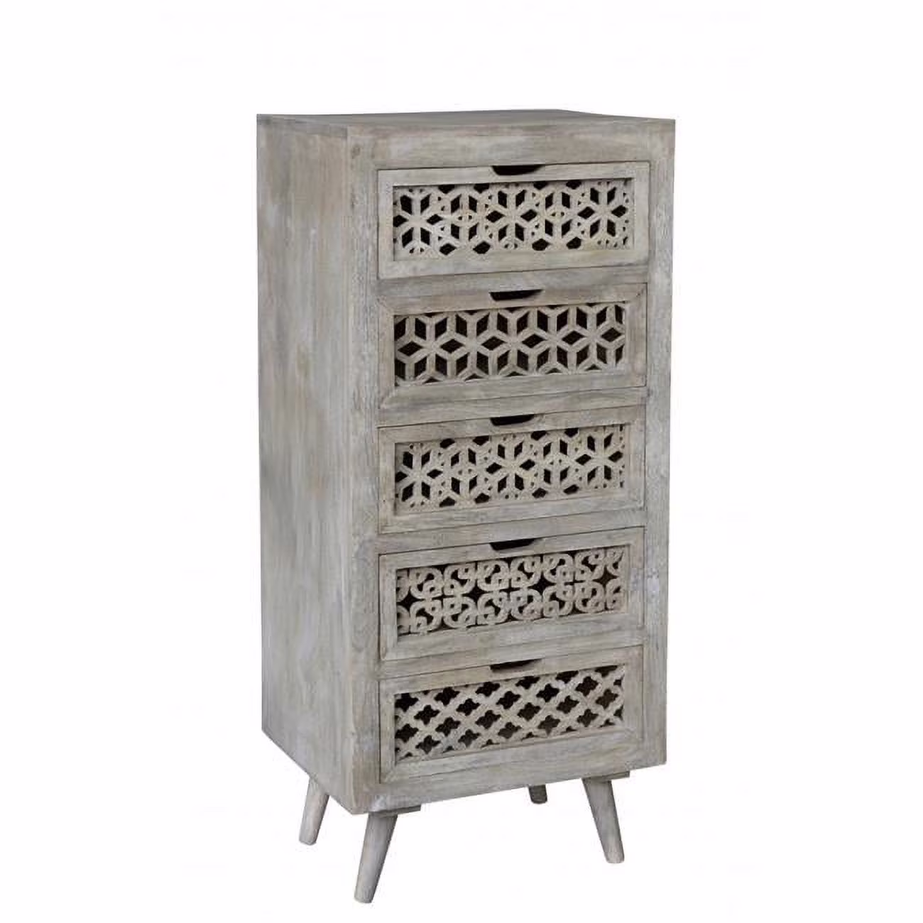 HomeRoots 489195 20 in. Solid Wood Five Drawer Standard Chest, Gray