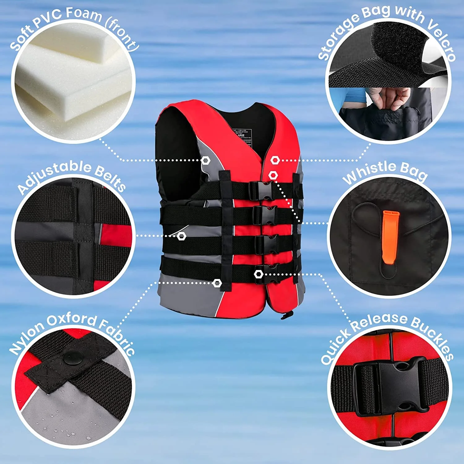 Leader Accessories Universal Life Vest For Adult USCG Approved Unisex Life Jacket,Red,L