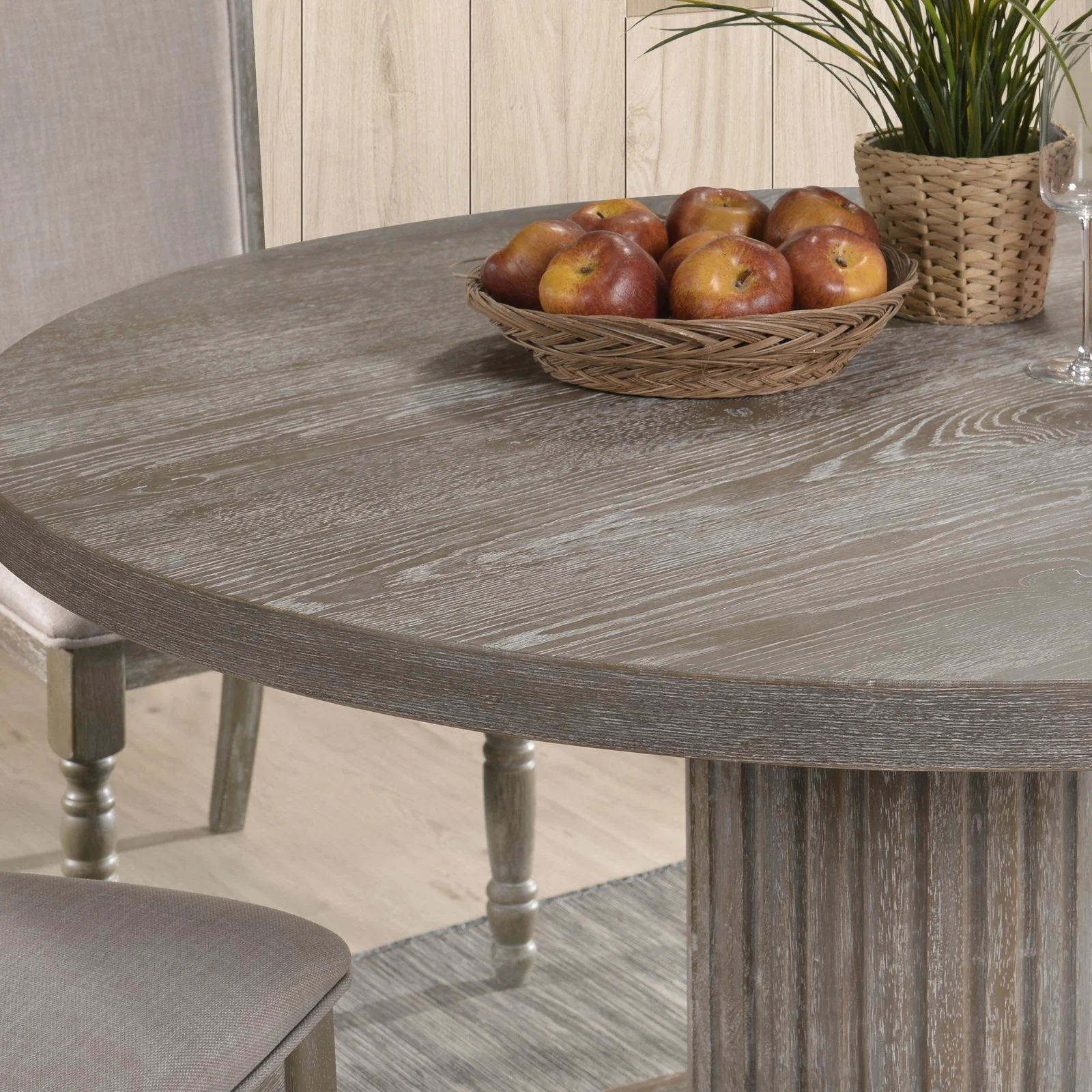 Ferran Wood Pedestal Dining Table Set in Reclaimed Gray